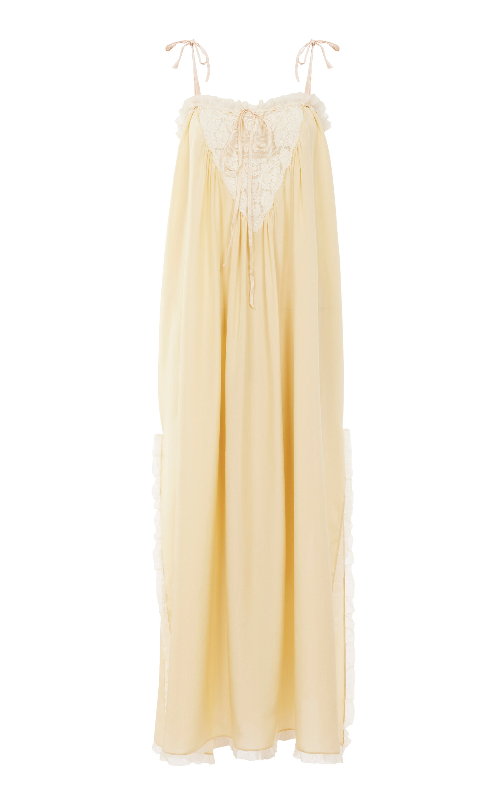 Chloé Lace-trimmed Silk Habotai Maxi Dress In Yellow