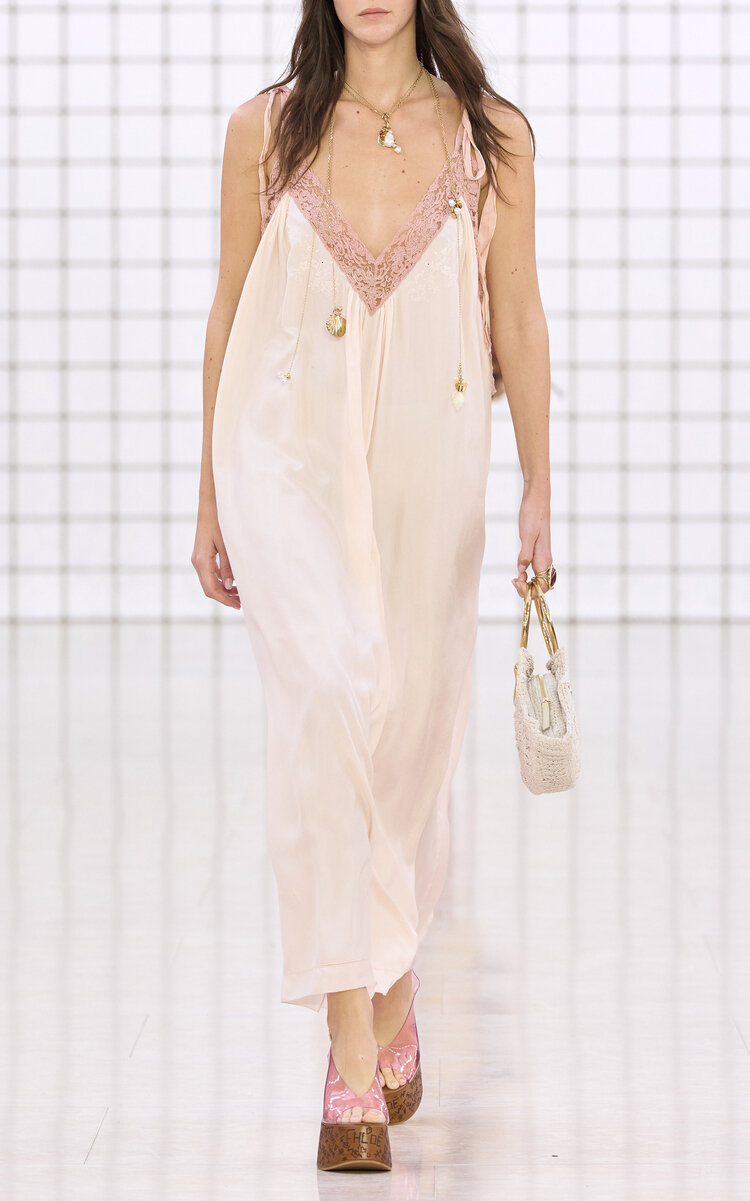 Chloé Lace-trimmed Silk Habotai Maxi Dress In Light Pink