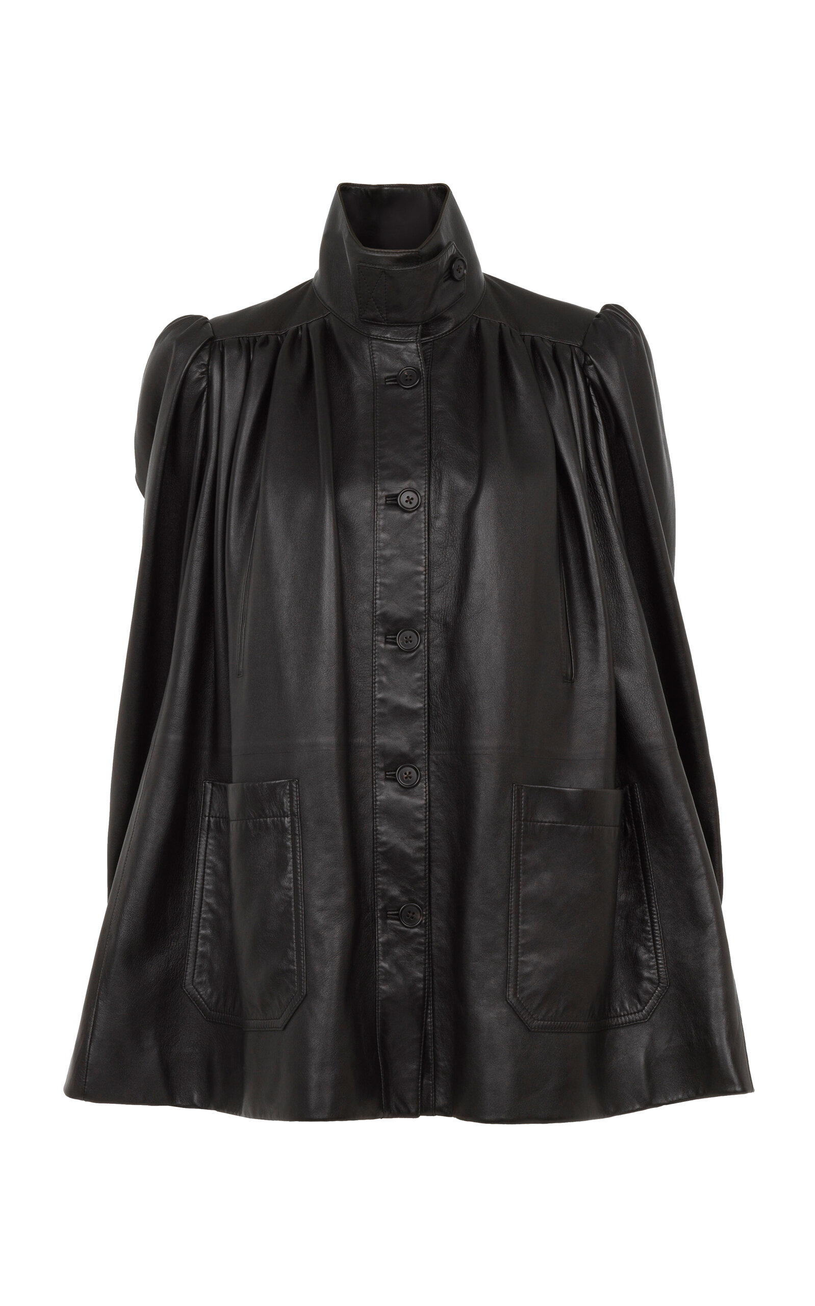 Chloé Puff-Sleeve Plunge Leather Jacket - Black