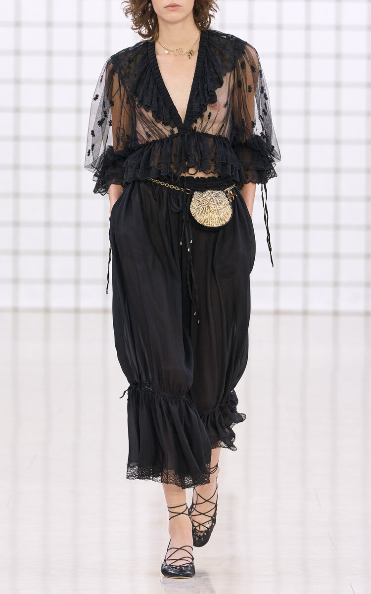 Chloé Lace-trimmed Organic Silk Chameuse Cropped Pants In Black