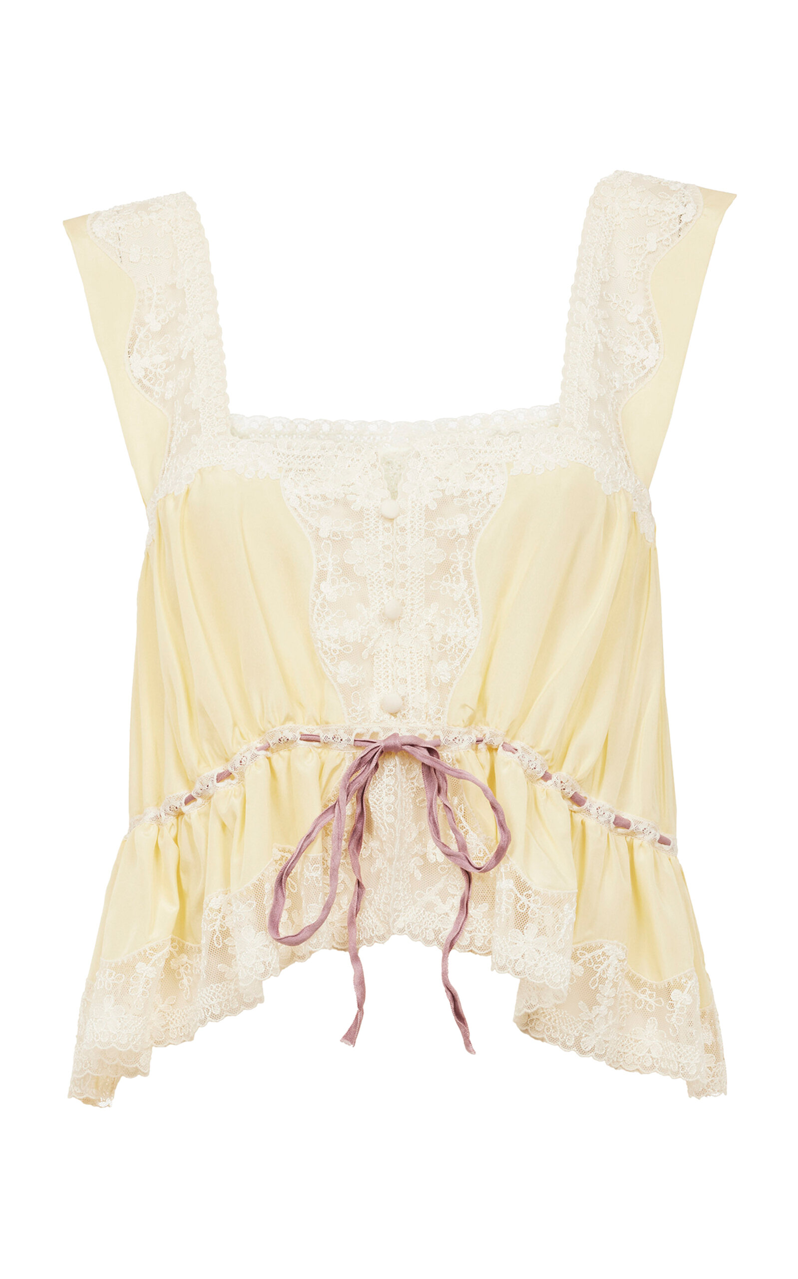 Chloé Lace-trimmed Silk Habotai Crop Top In Yellow