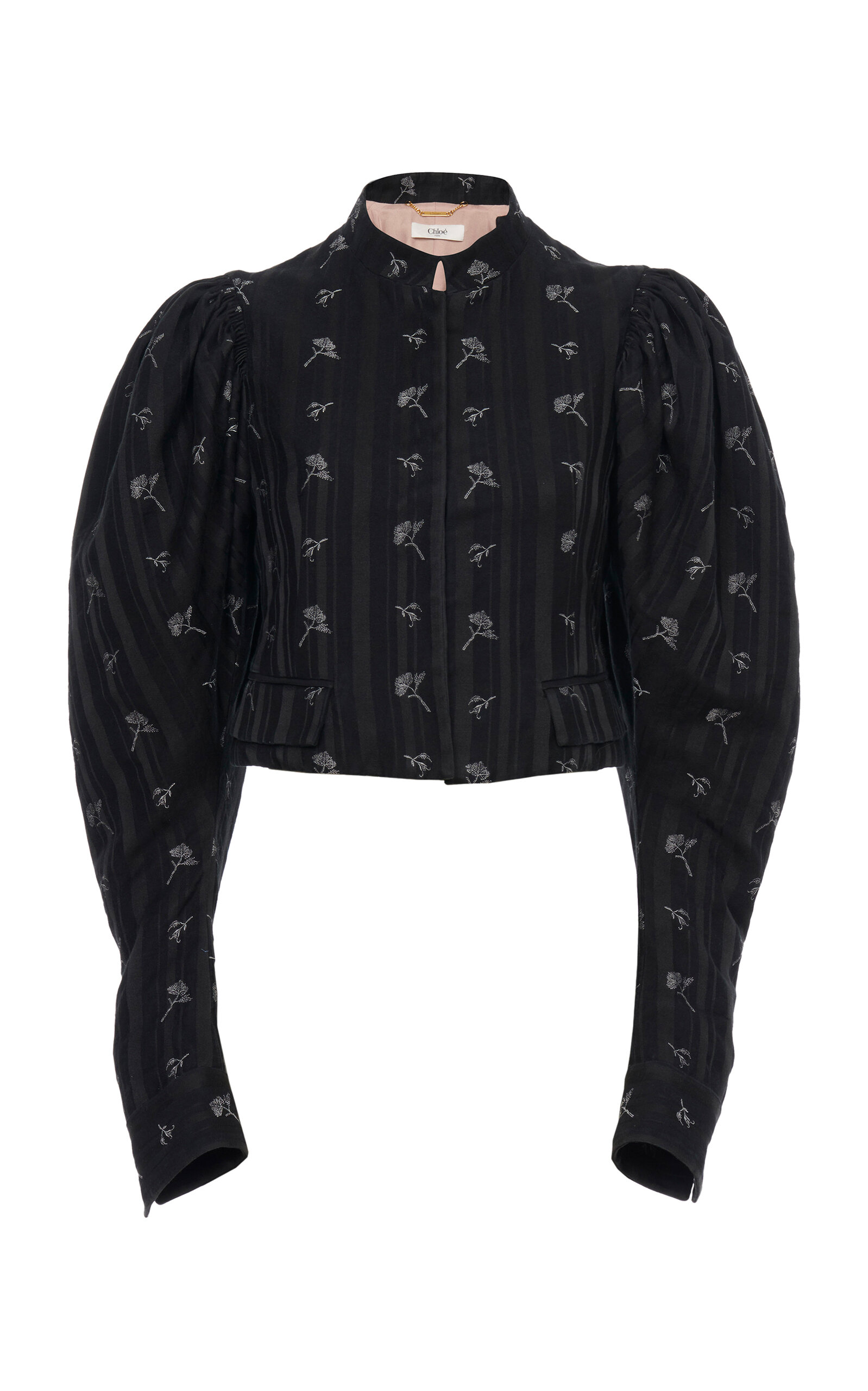 CHLOÉ PUFF-SLEEVE COTTON-SILK JACQUARD CROPPED JACKET