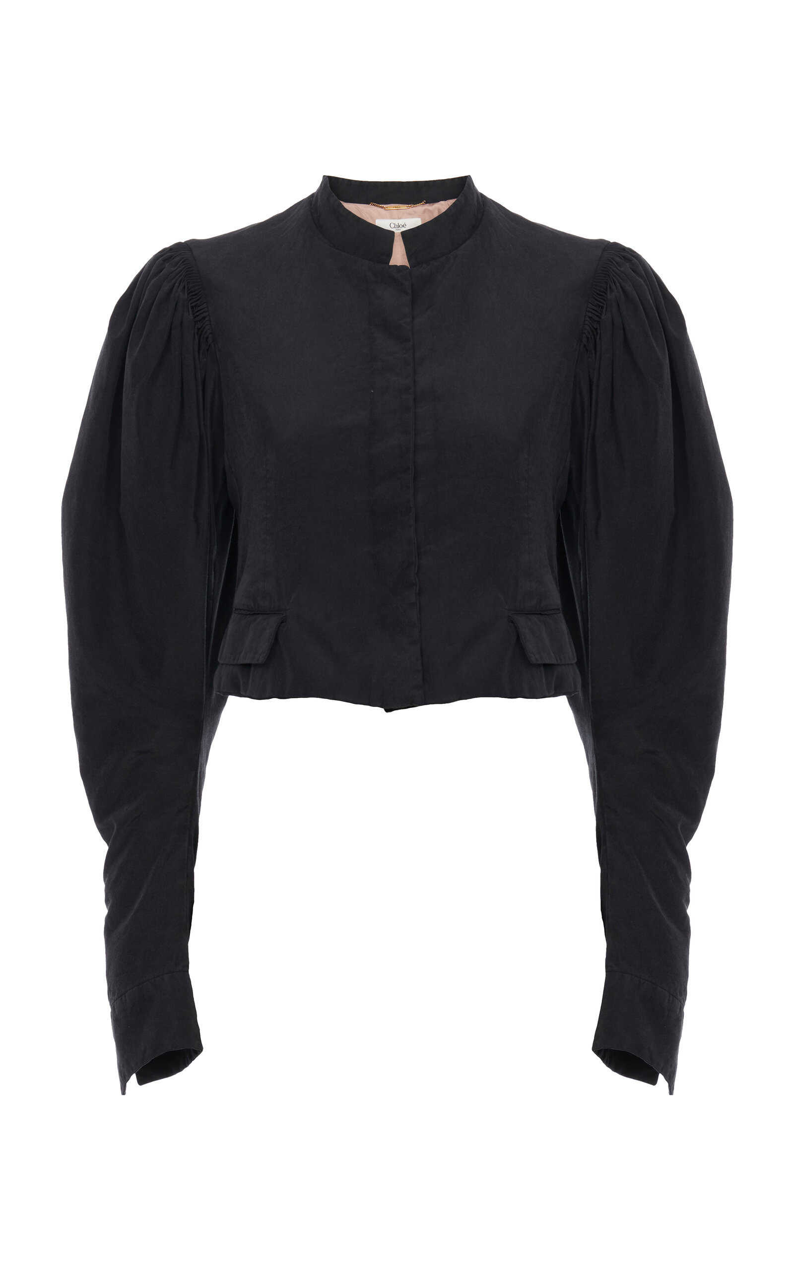 CHLOÉ PUFF-SLEEVE SILK FAILLE CROPPED JACKET