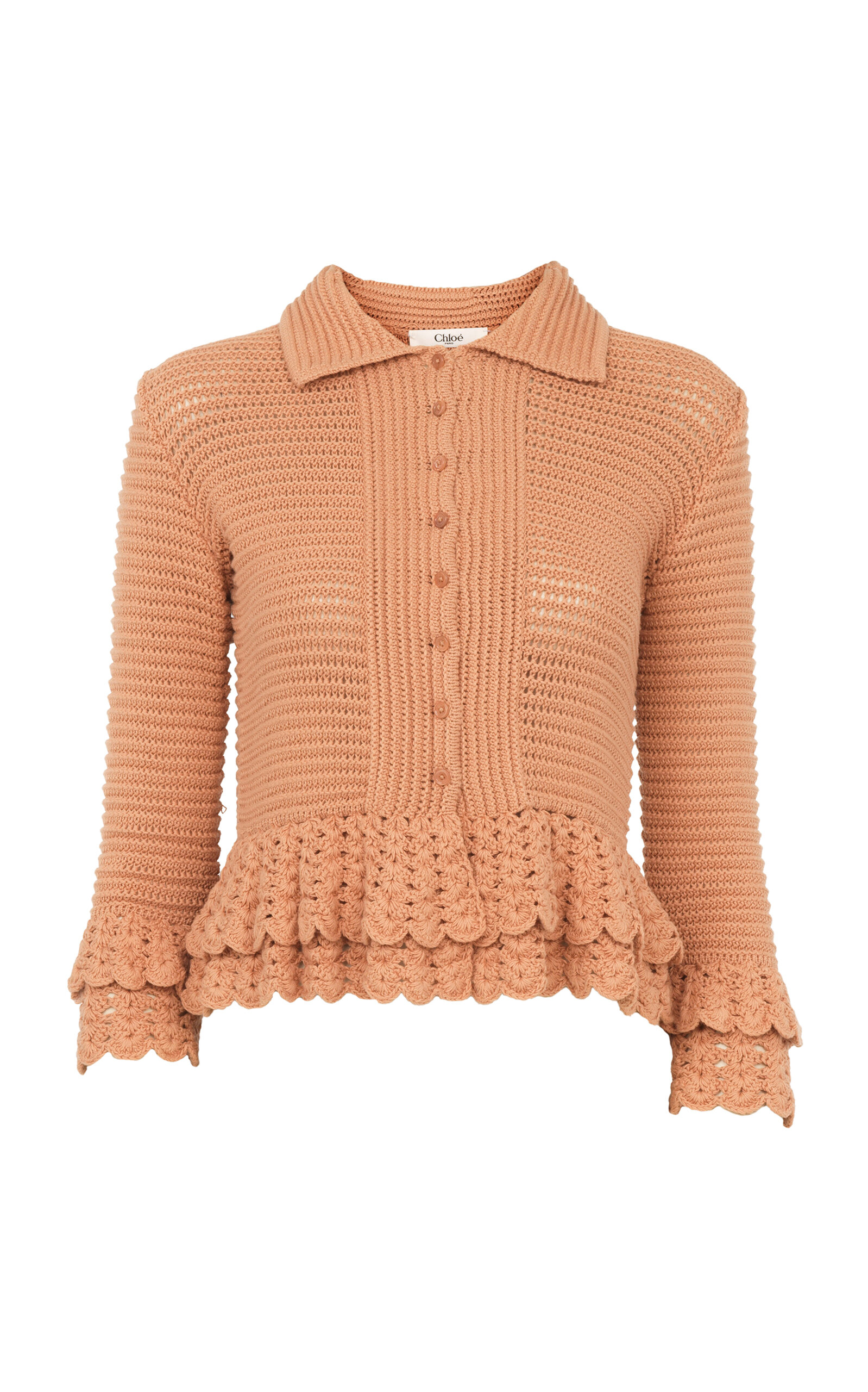 Chloé Crochet-knit Ruffled Cardigan In Pink