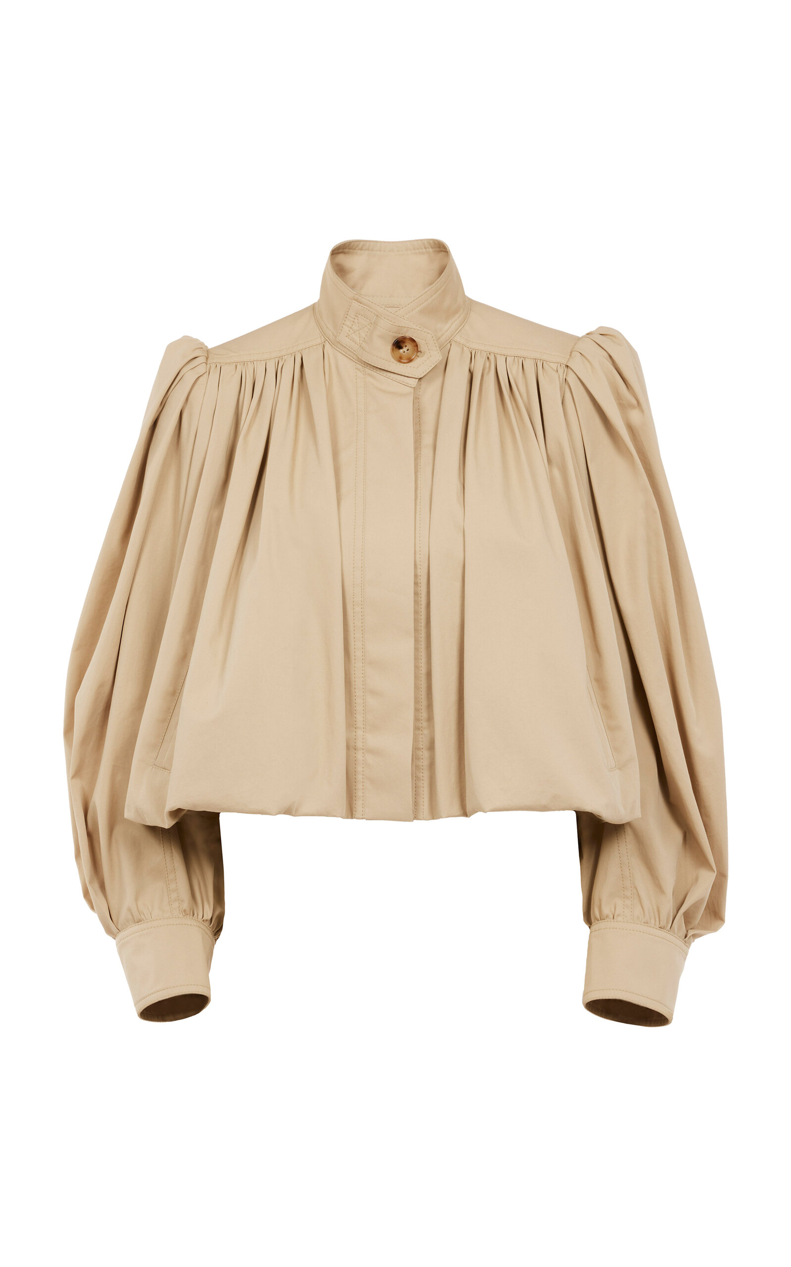 Chloé Puff-Sleeve Organic Cotton Gabardine Cropped Jacket - Tan