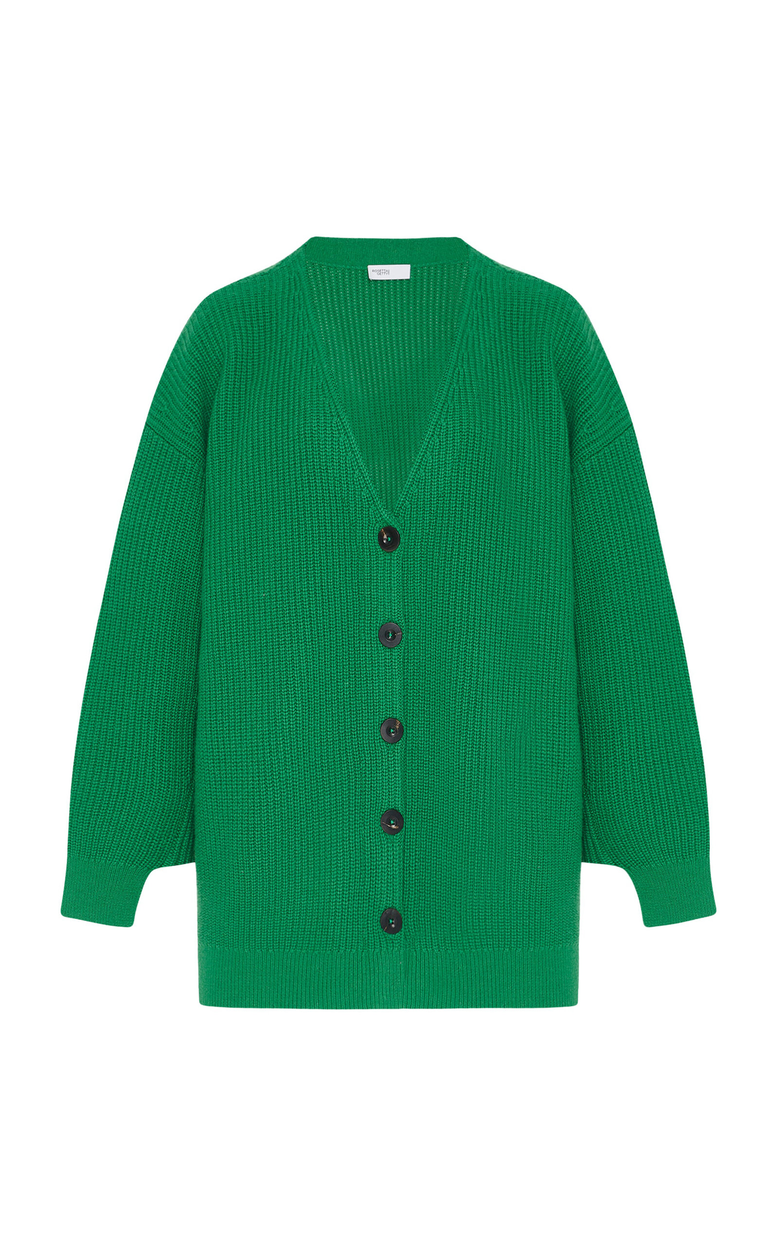 Rosetta Getty Rib-paneled Wool-cashmere Cardigan In Green