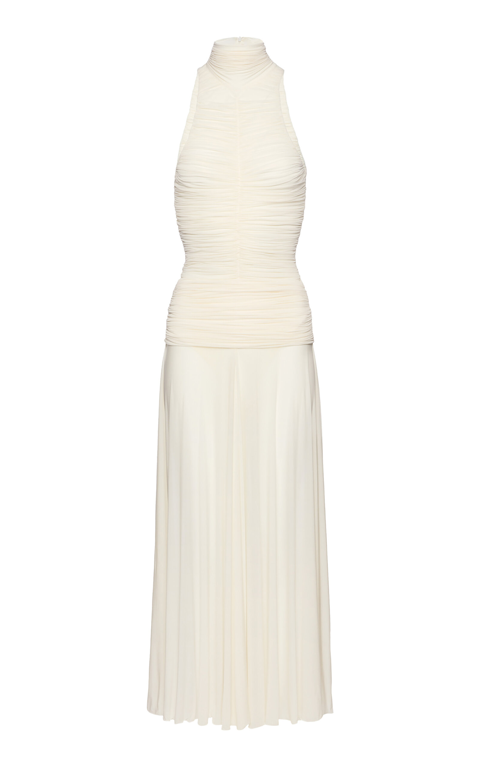 Magda Butrym Ruched Sheer High-neck Maxi Dress In White