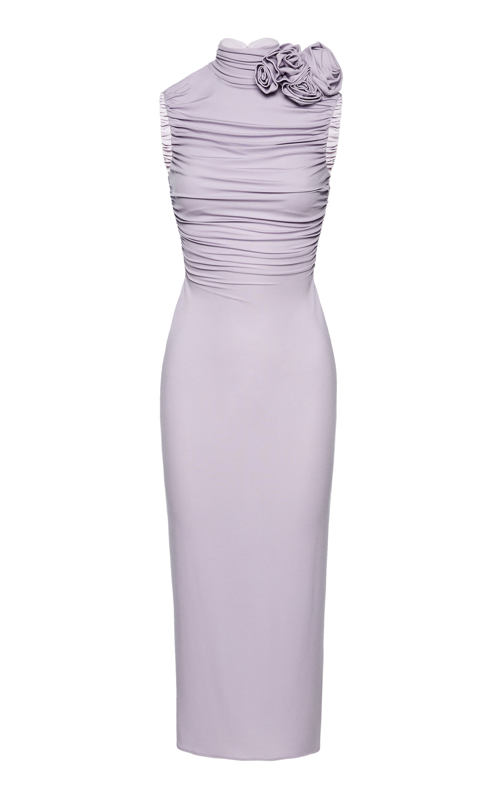 Magda Butrym Magda Burtym Ruched Mock Neck Midi Dress In Purple
