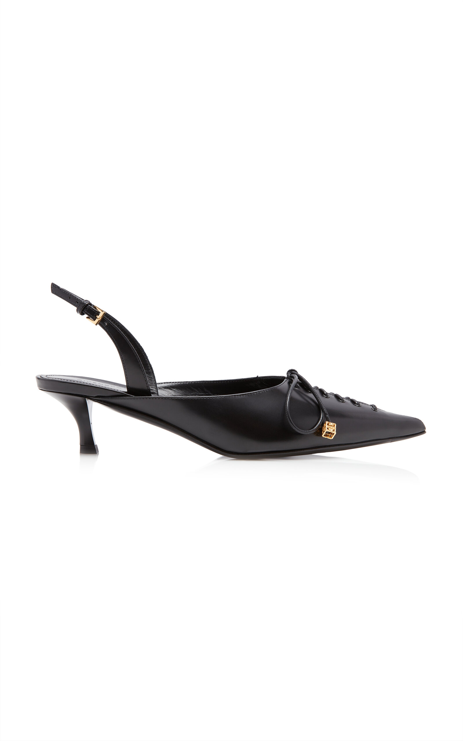 Lace-Up Leather Slingback Pumps