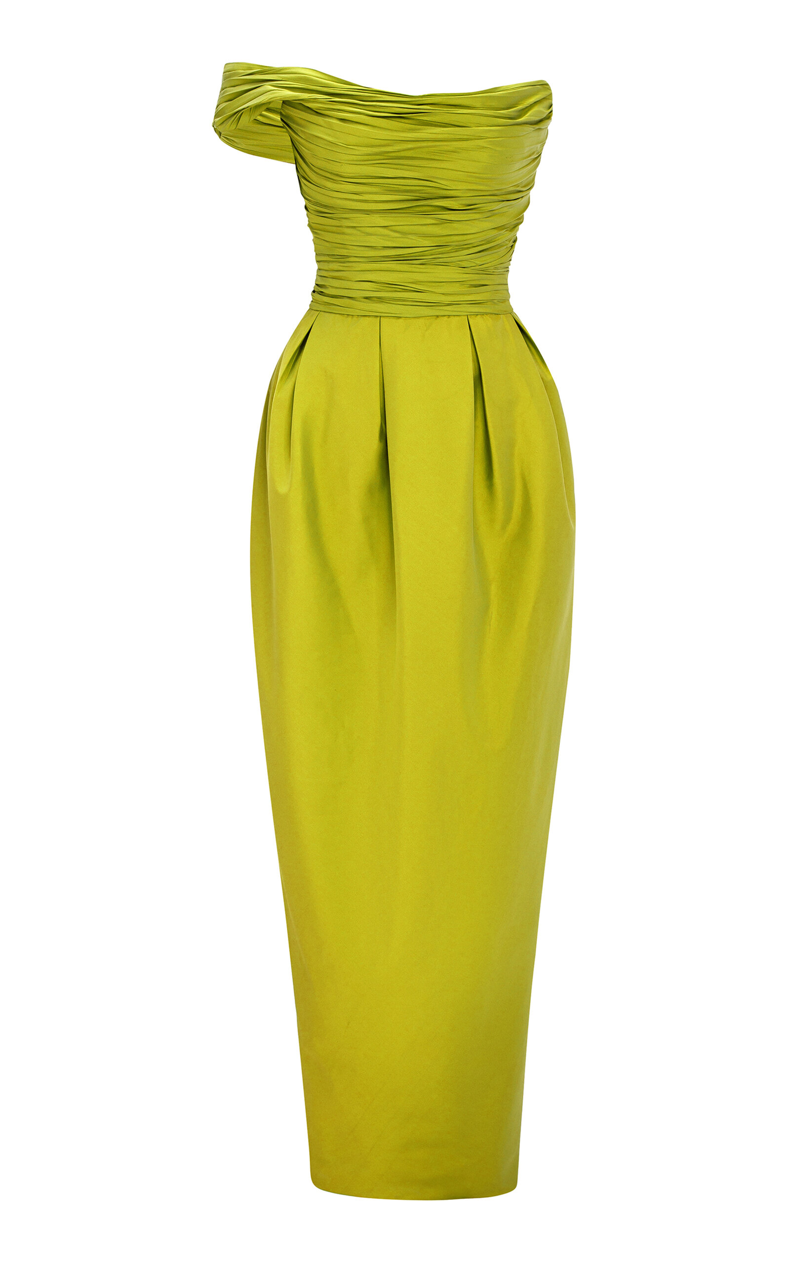 Marmar Halim Column Pleated Taffeta Gown - Green