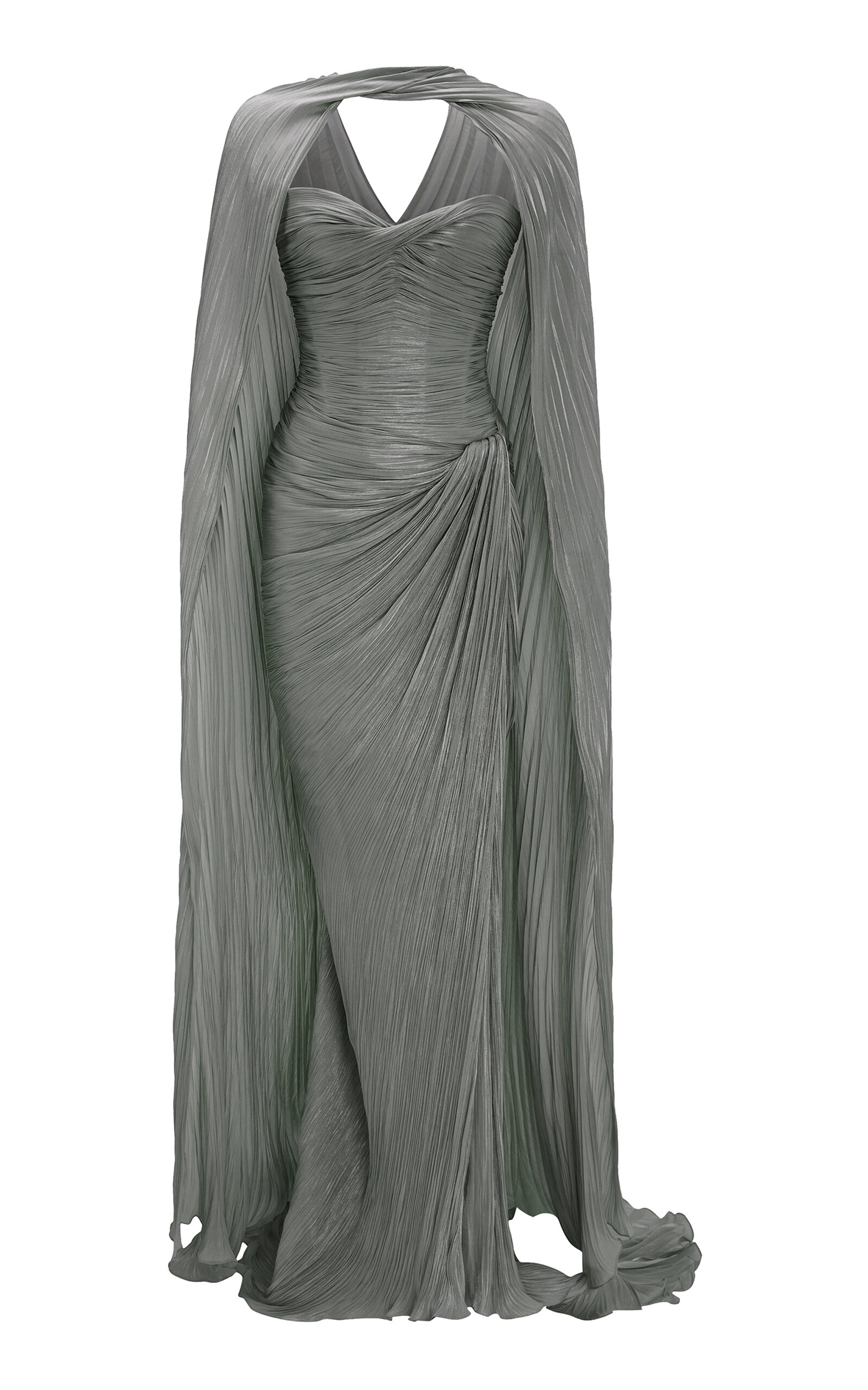 Pleated Silk Capelet Gown
