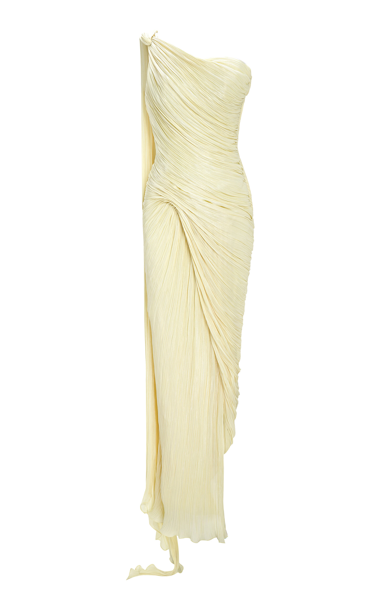 Pleated Asymmetric Silk-Chiffon Gown