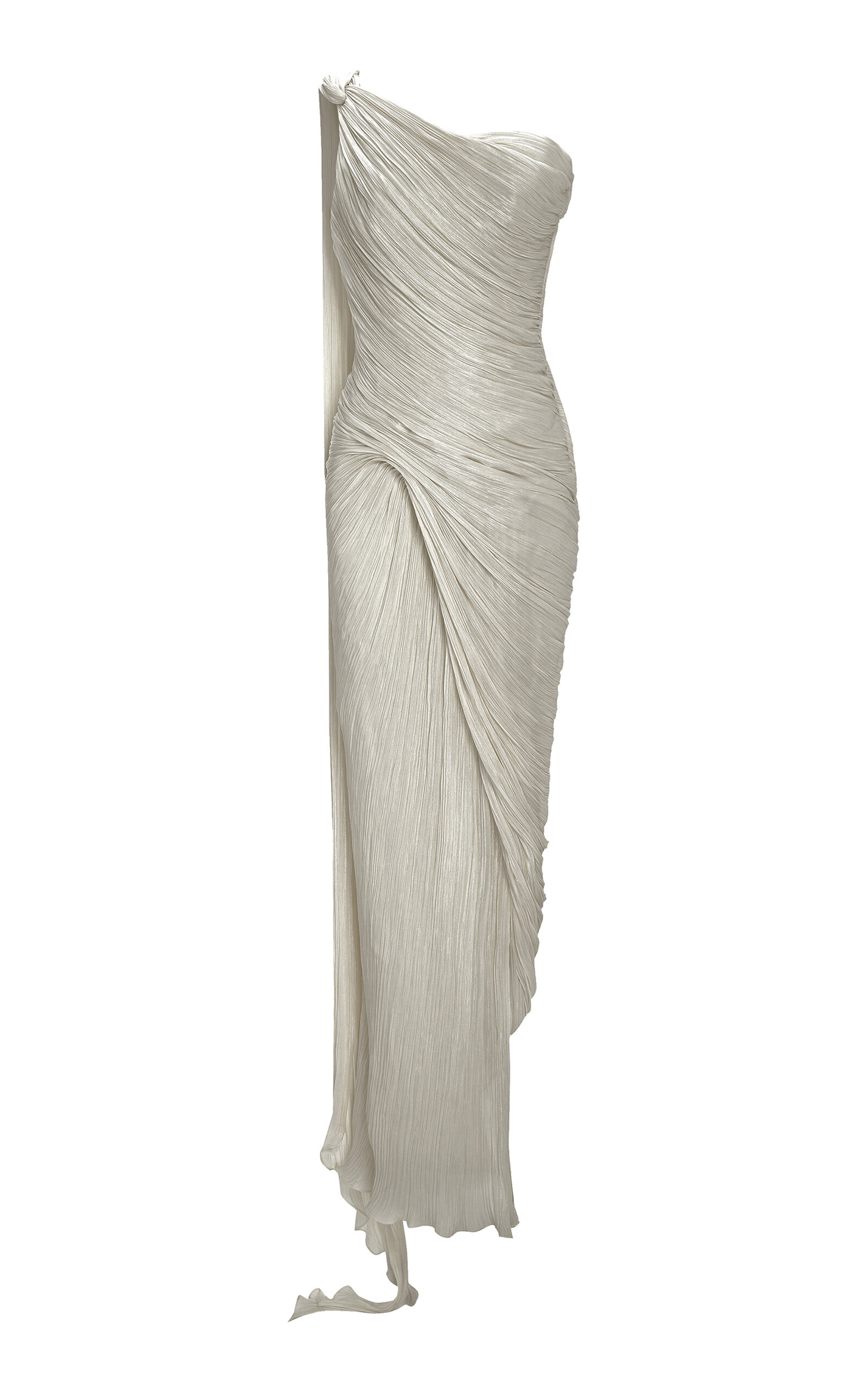 Marmar Halim Pleated Asymmetric Silk-Chiffon Gown