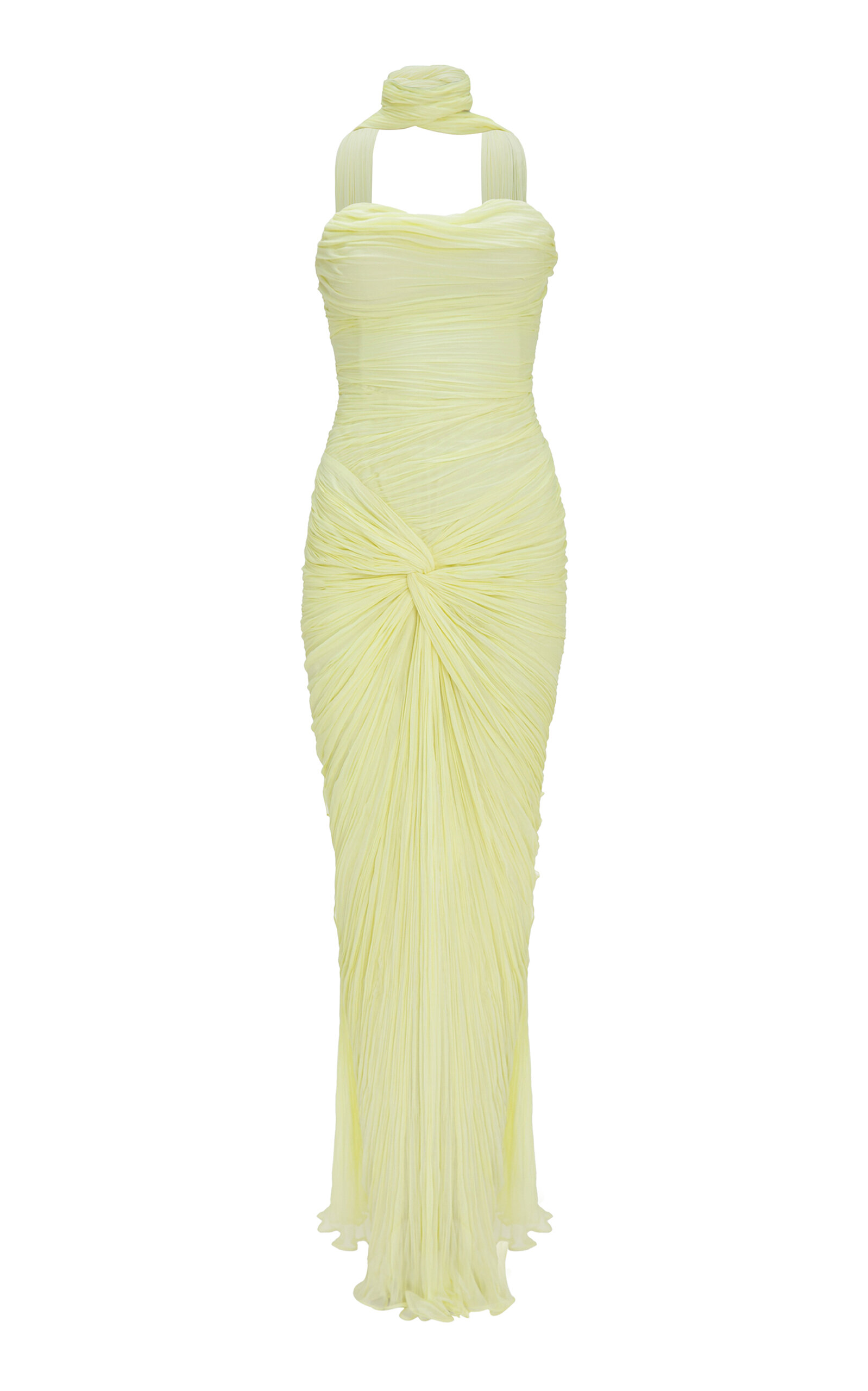Marmar Halim Ruched-sash Silk Gown In Yellow
