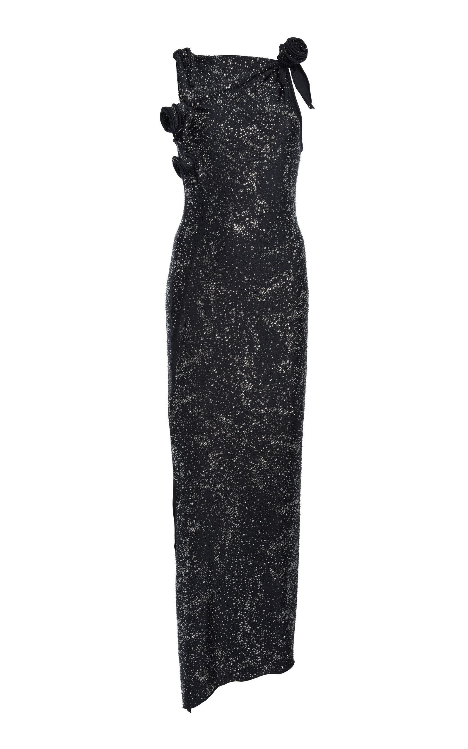 Coperni Crystal-Embellished Asymmetric Flower Gown - Black