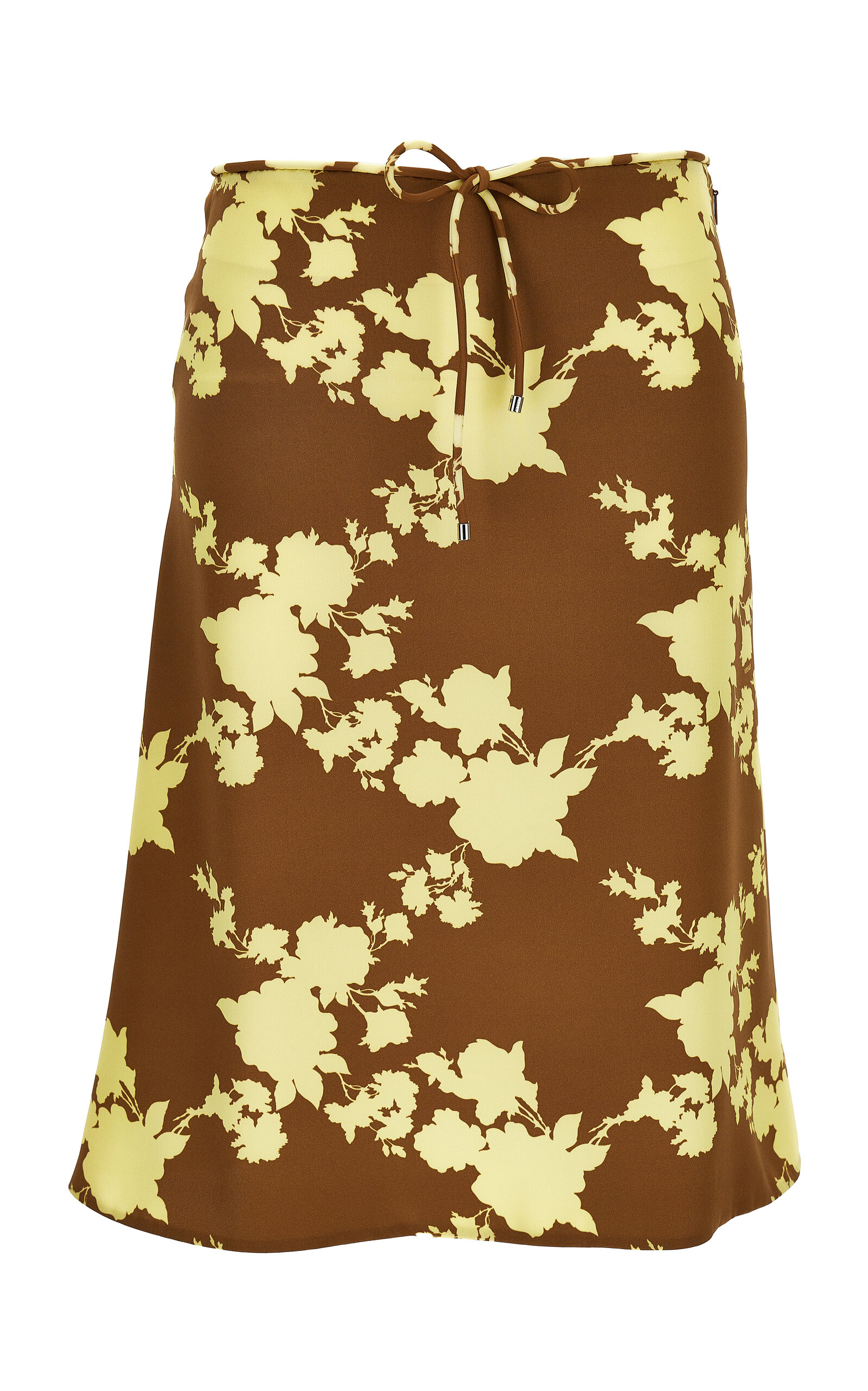 Shop Versace Floral Silk Crepe Knee-length Skirt In Brown
