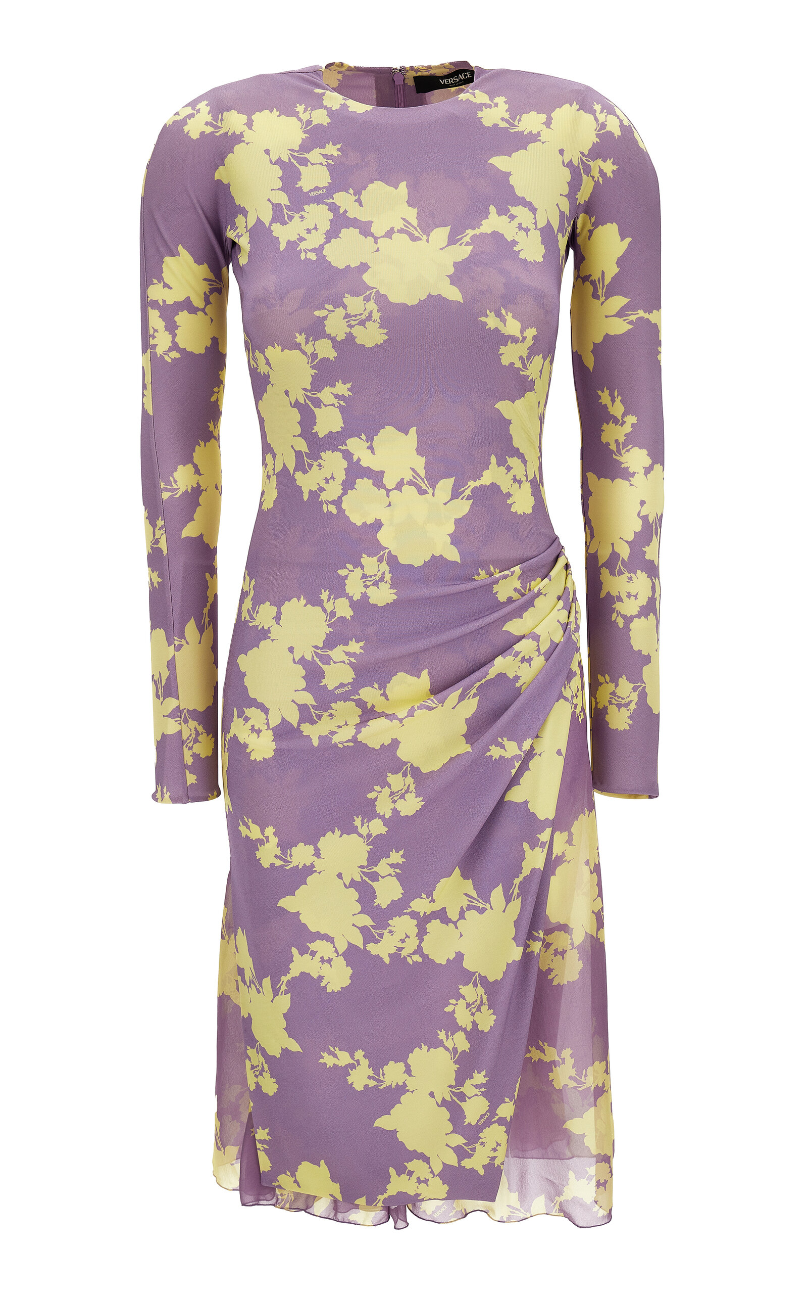 Versace Floral Stretch Crepe Knee-length Dress In Purple