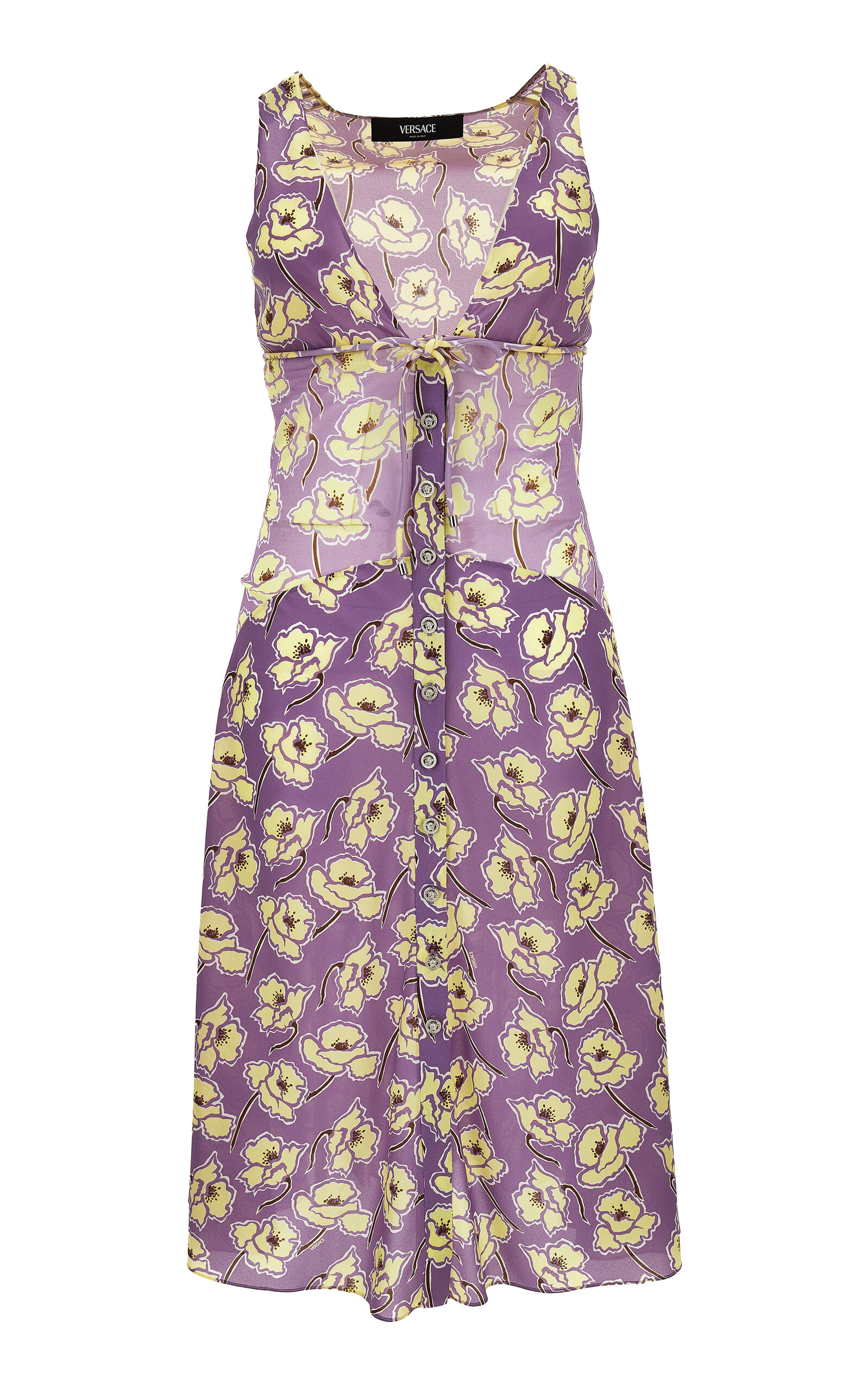 Versace Floral Stretch Silk Georgette Knee-Length Dress