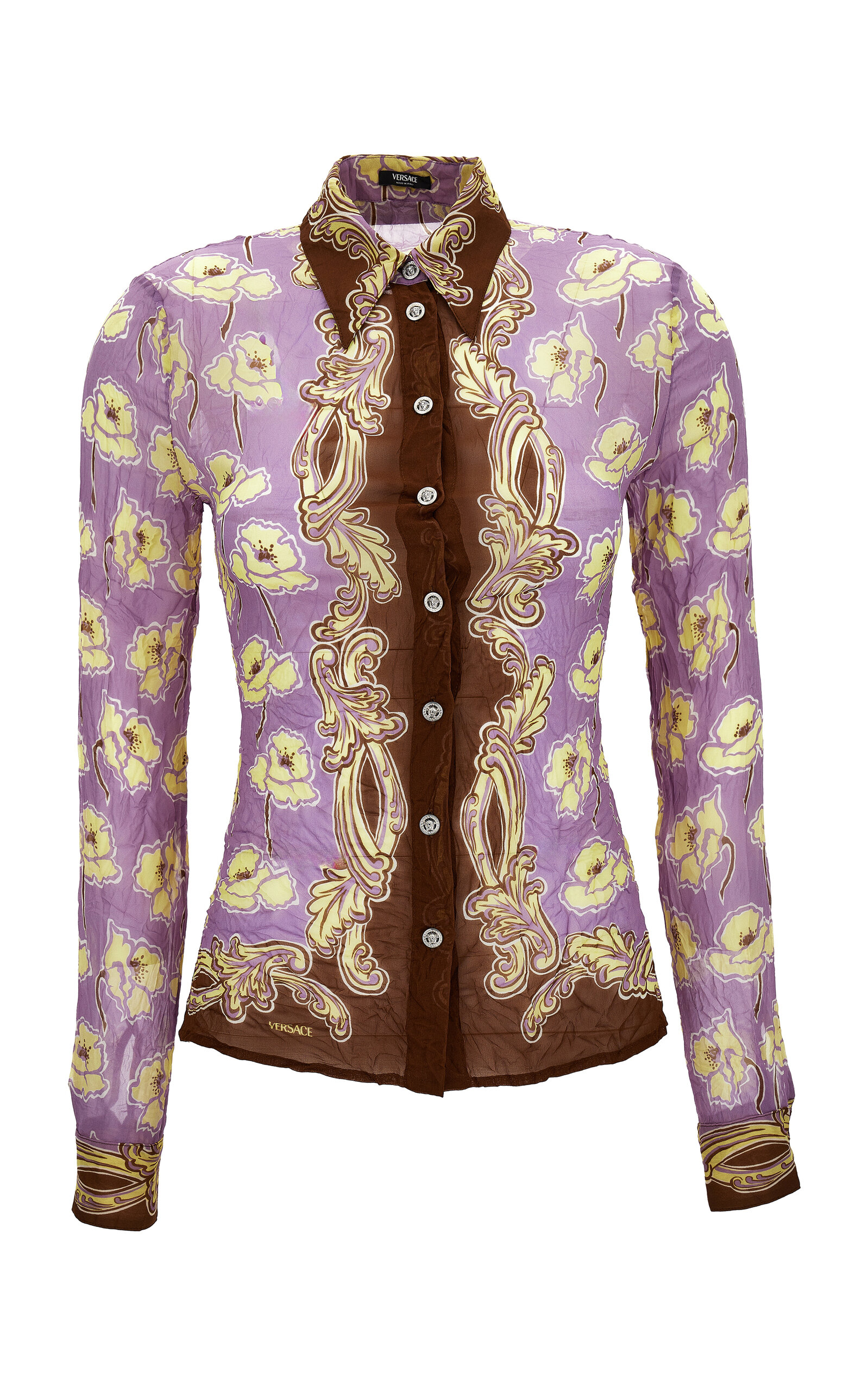 Versace Foulard Printed Silk Crepon Shirt - Brown
