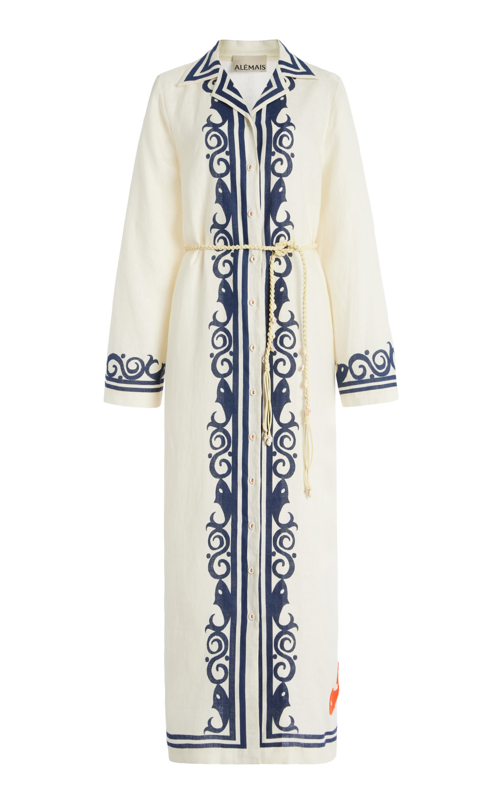 Shop Alemais Marine Linen Midi Shirt Dress In Ivory