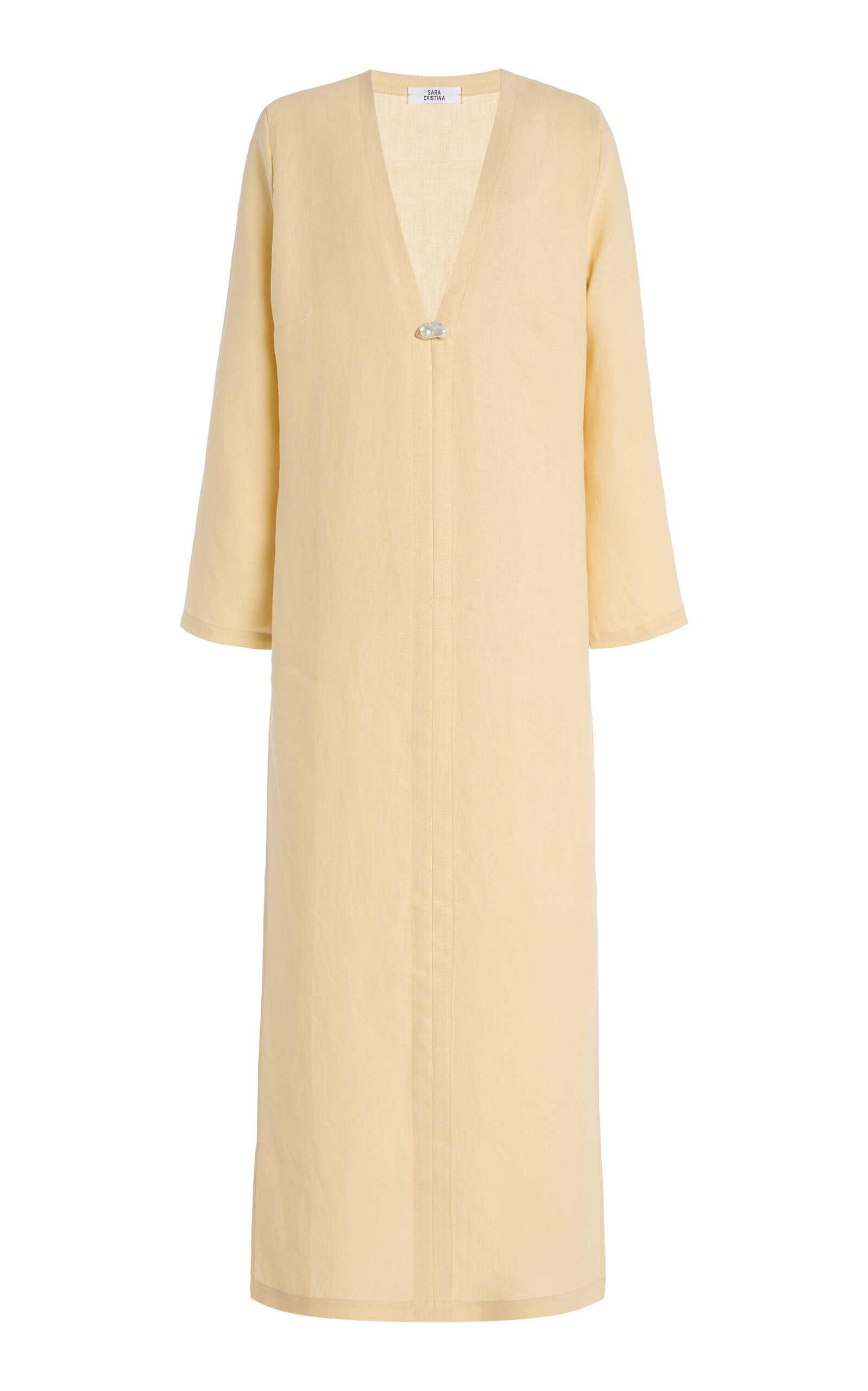 Pearl-Embellished Linen Maxi Dress