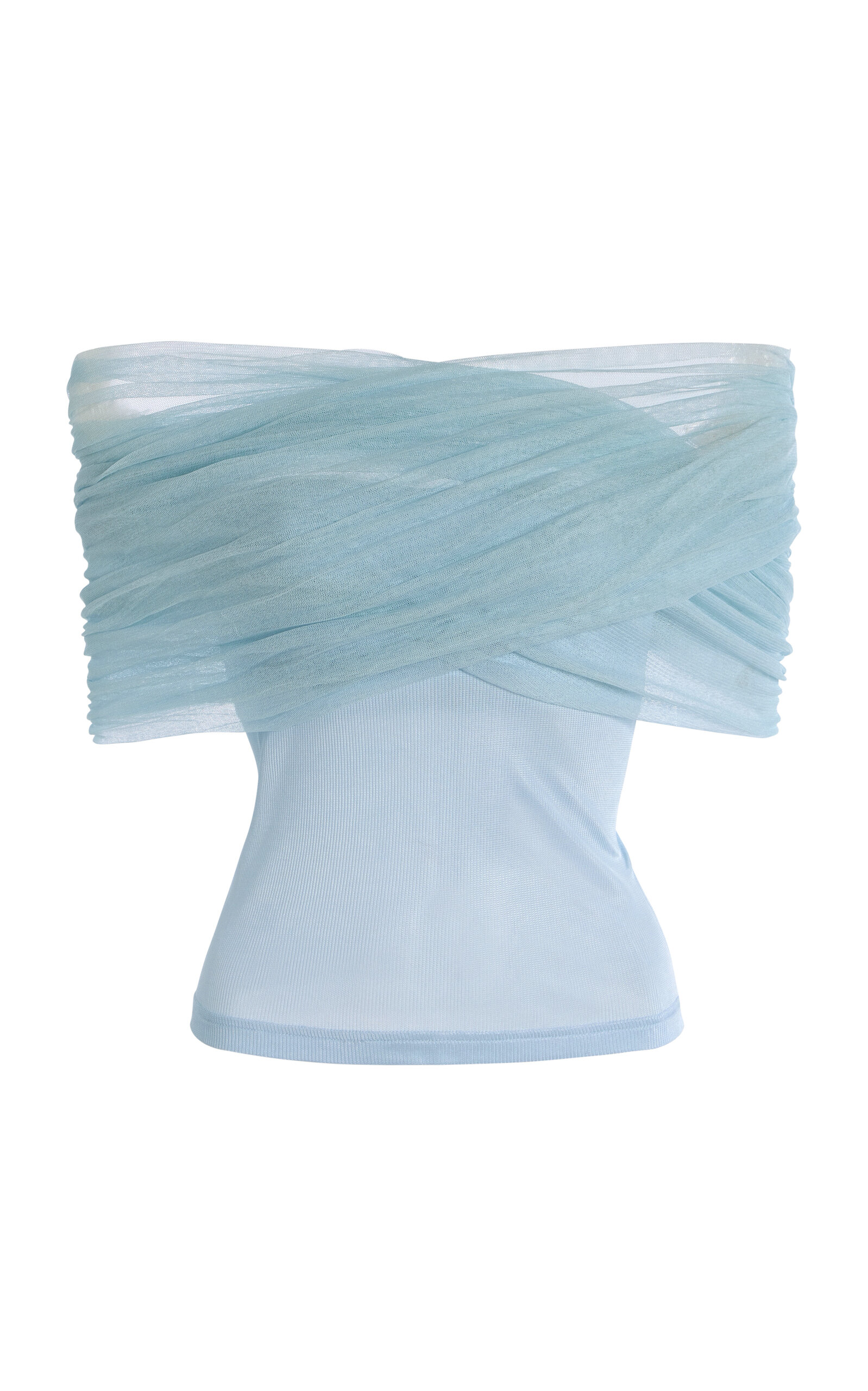 Christopher Esber Crossed Stretch-Tulle Knit Top - Light Blue - Women's Clothing