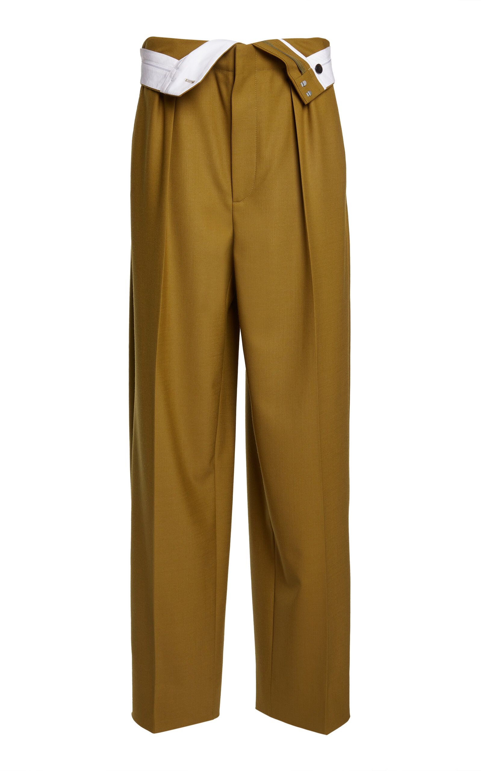 Victoria Beckham Double-Waistband Wool Wide-Leg Pants - Olive