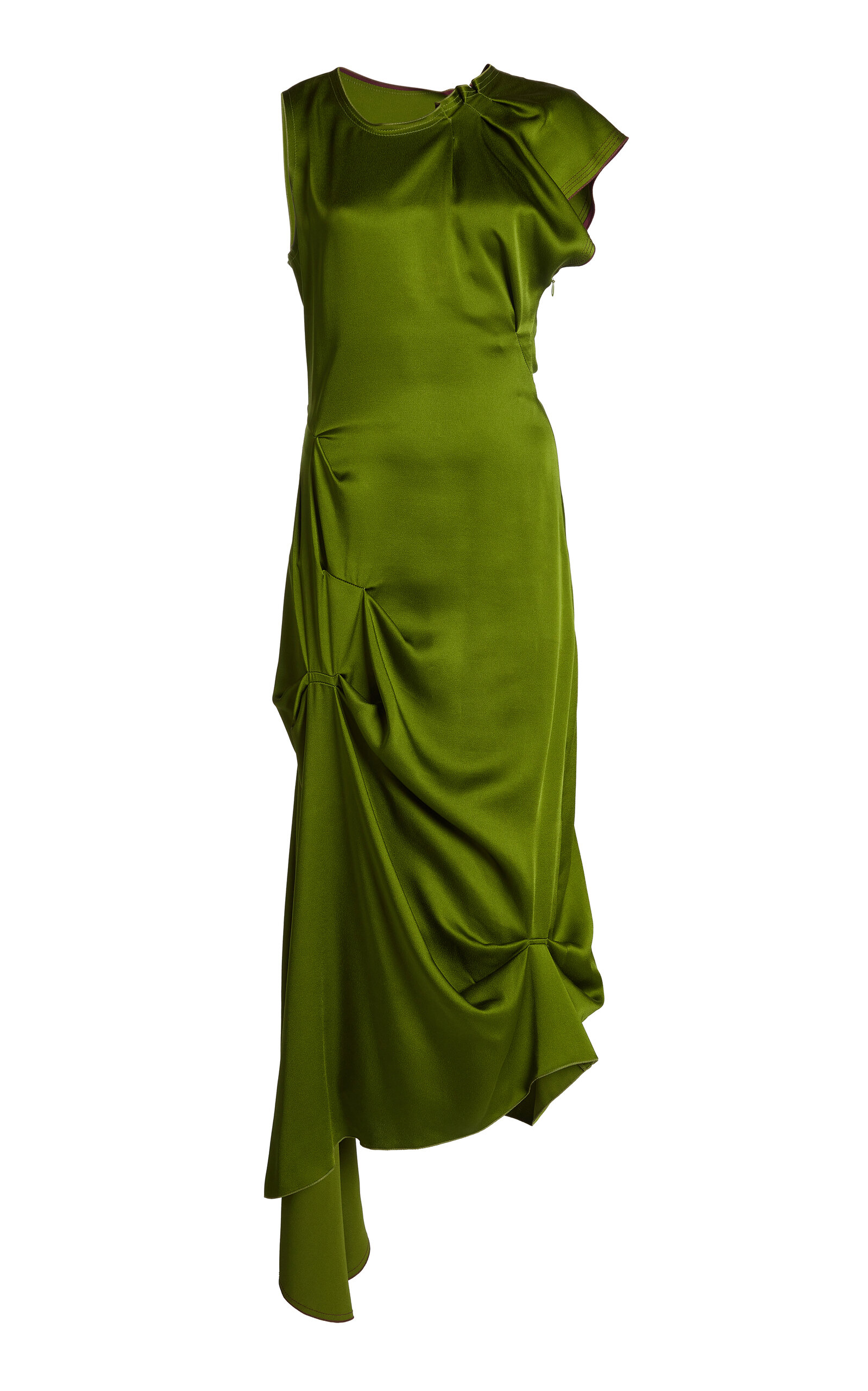 Victoria Beckham Draped Sleeveless Midi Dress With Asymmetric Detailing In Green