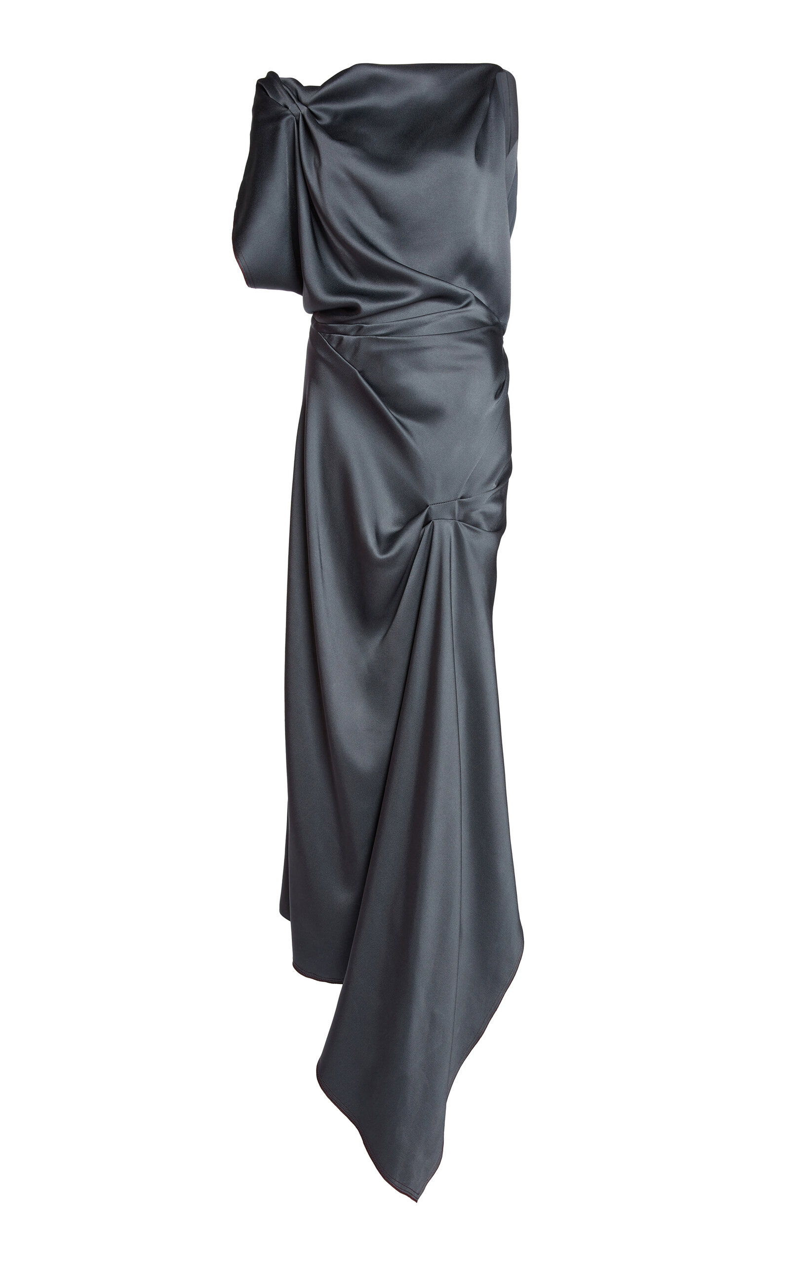 Victoria Beckham Asymmetric Draped Satin Midi Dress In Grey