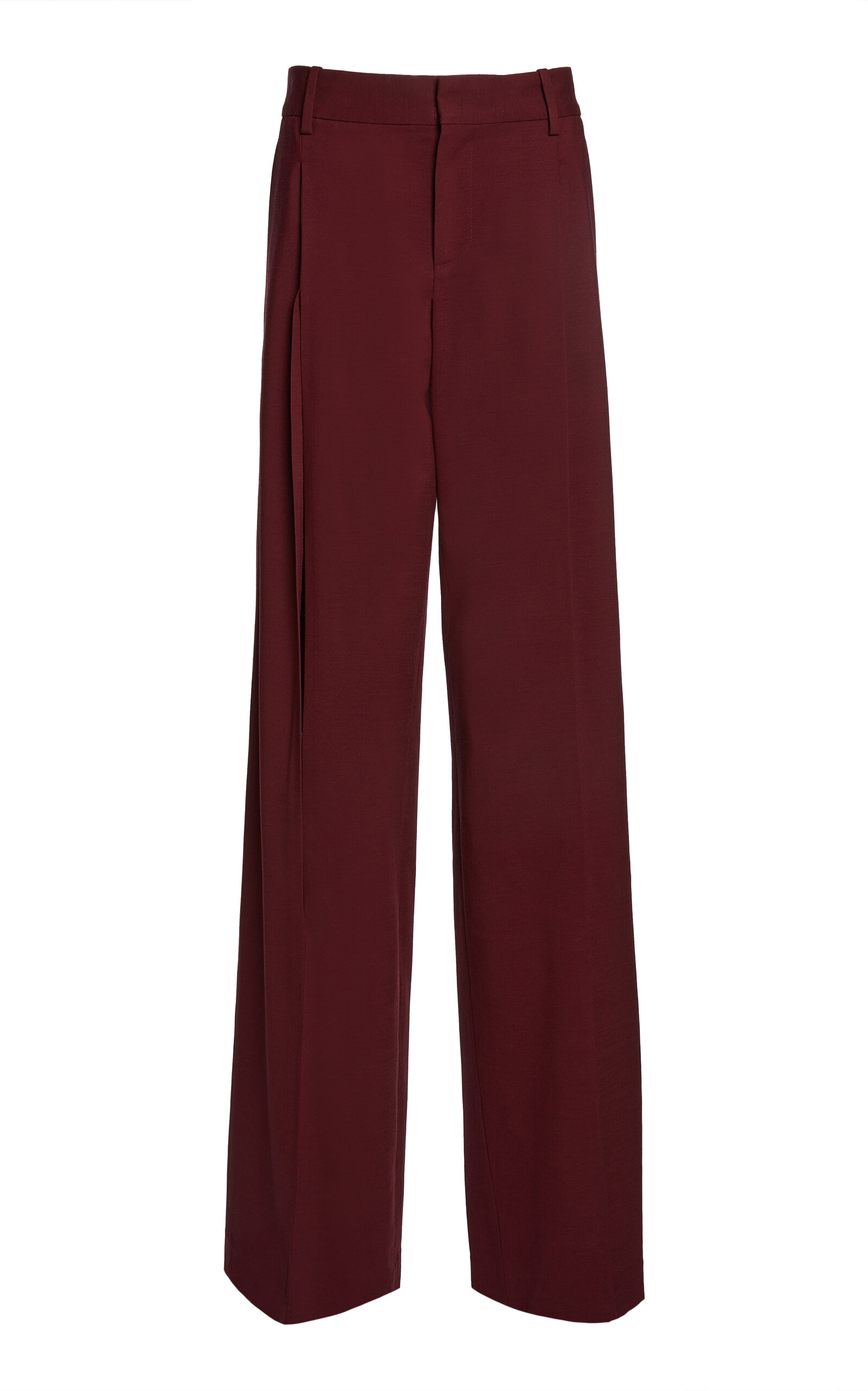 Victoria Beckham Low-Rise Wool Suiting Wide-Leg Pants - Burgundy
