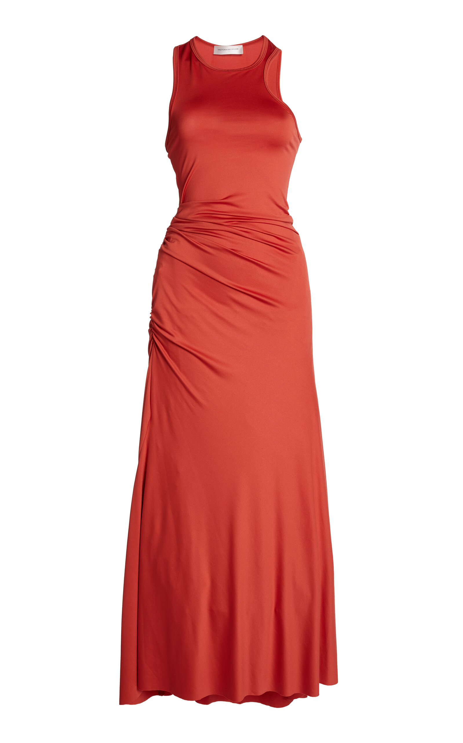 Victoria Beckham Womens Paprika Slim-fit Tank Ruched Stretch-jersey Midi Dress In Coral