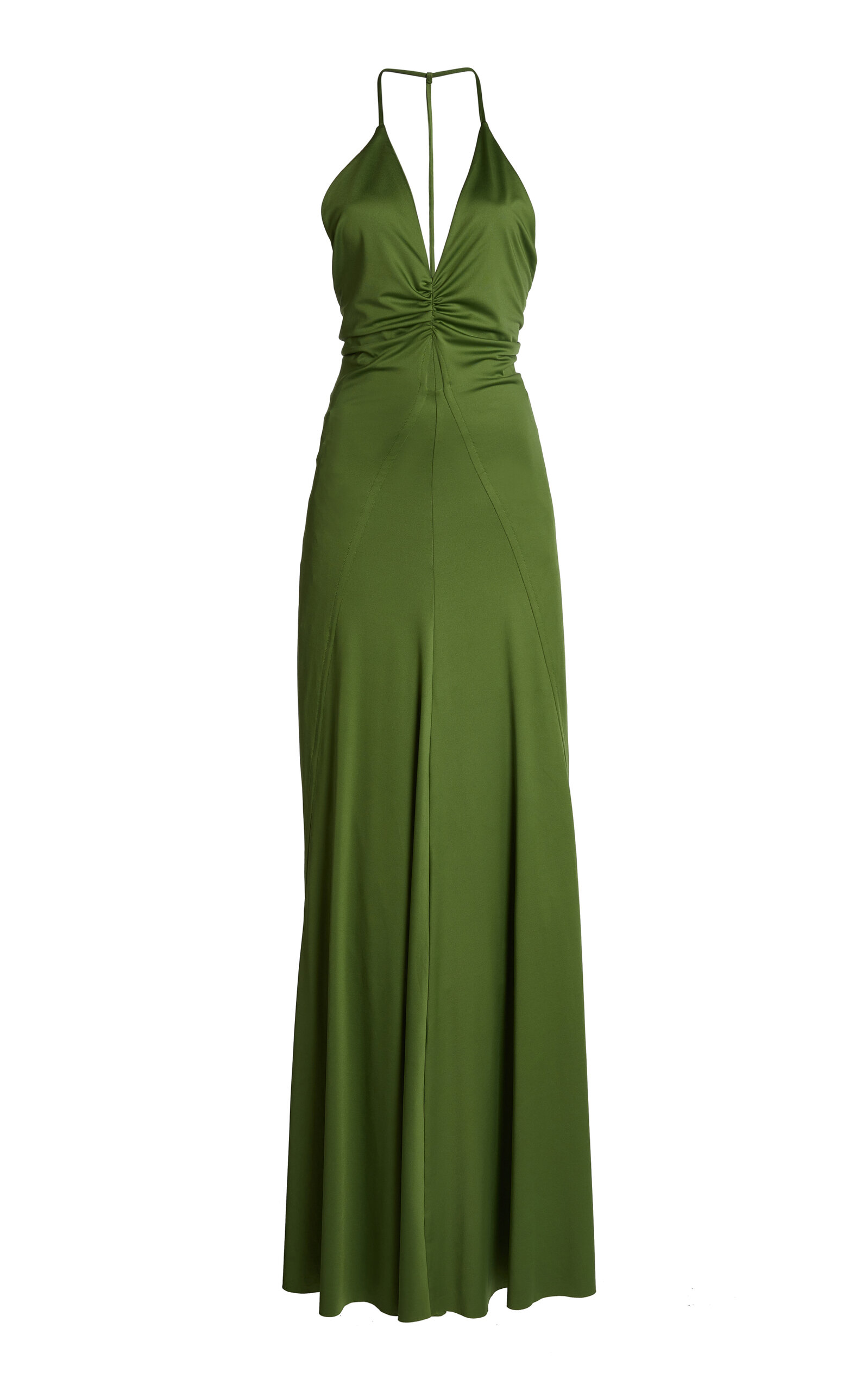 Victoria Beckham Ruched Cutout Jersey Gown - Green