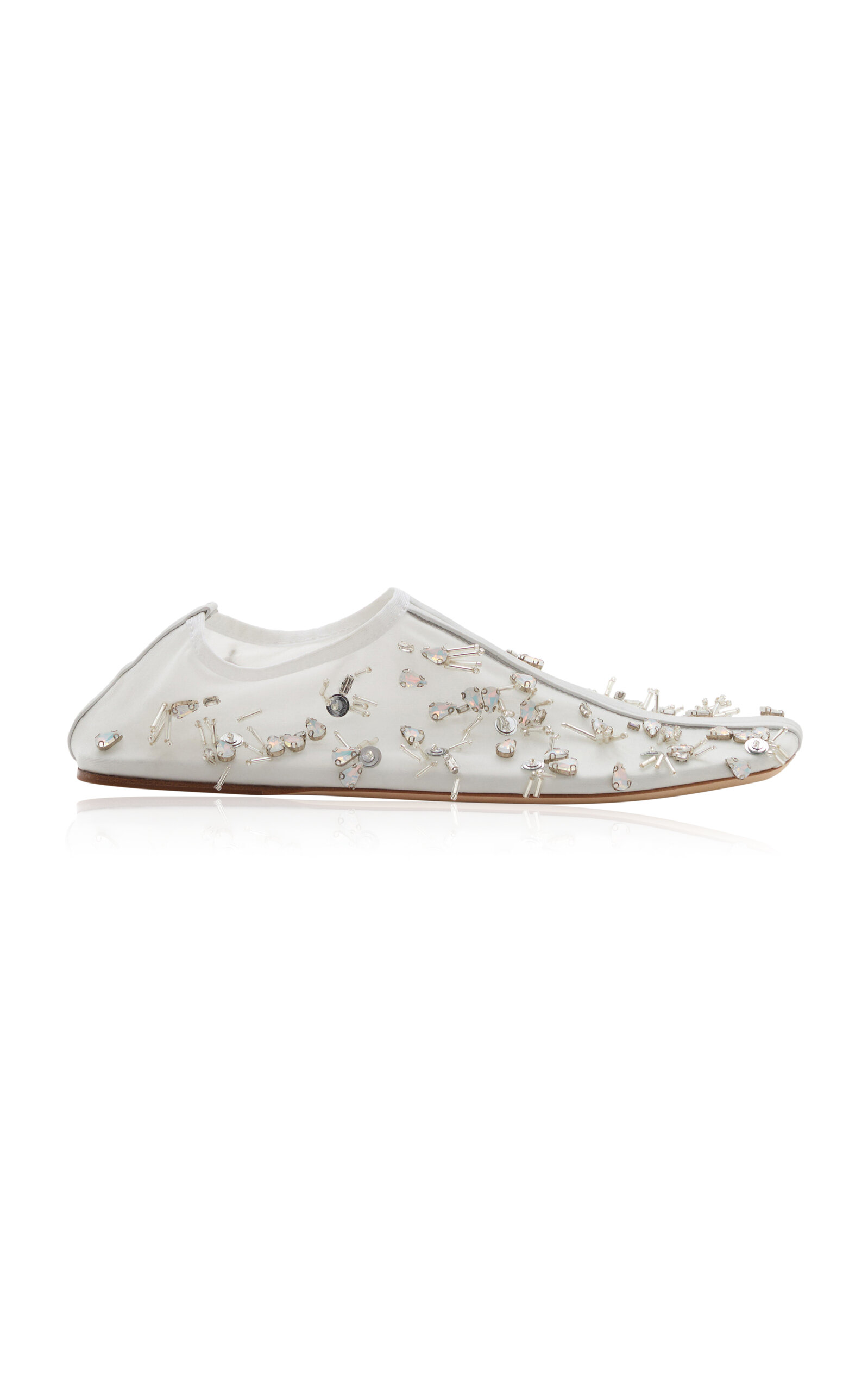 Shop Christopher Esber Frosted Bead-embellished Mesh Flats In White