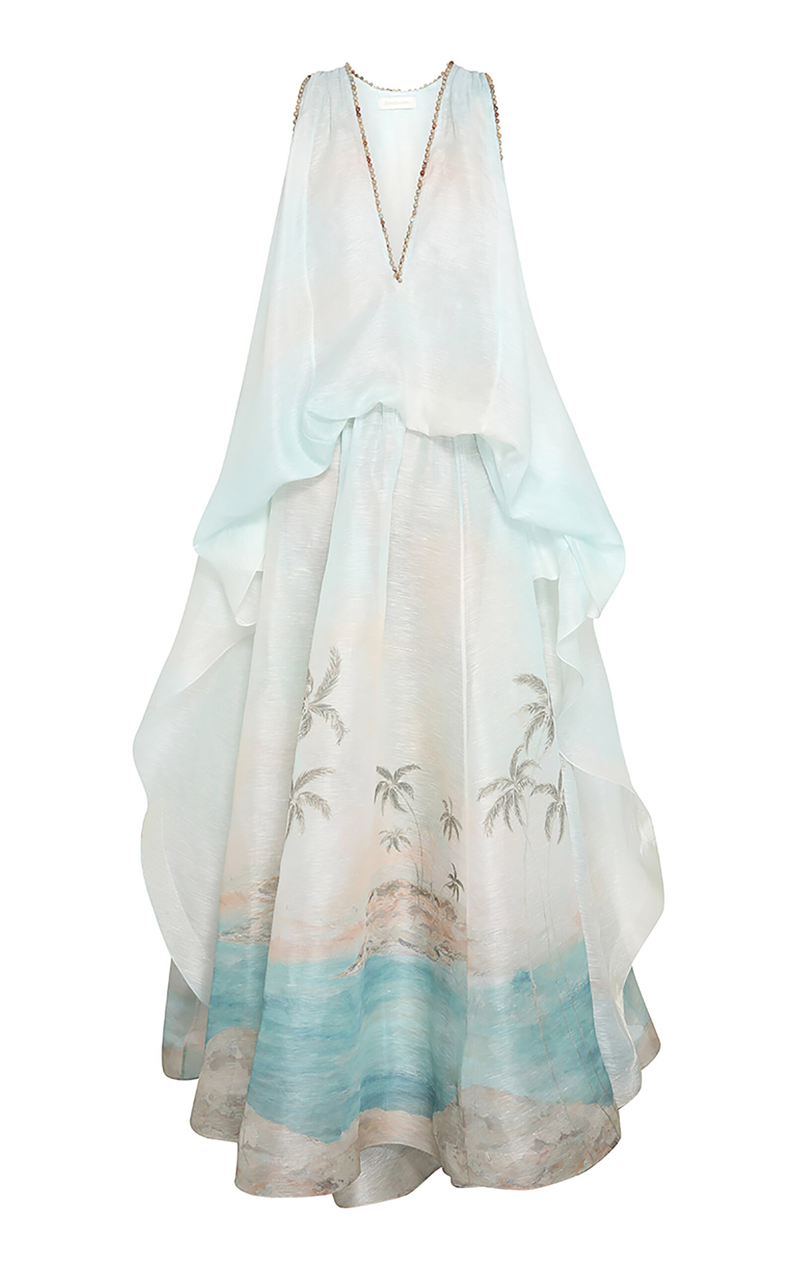 Zimmermann Illuminate Bead-embellished Printed Linen And Silk-blend Gown In Light Blue