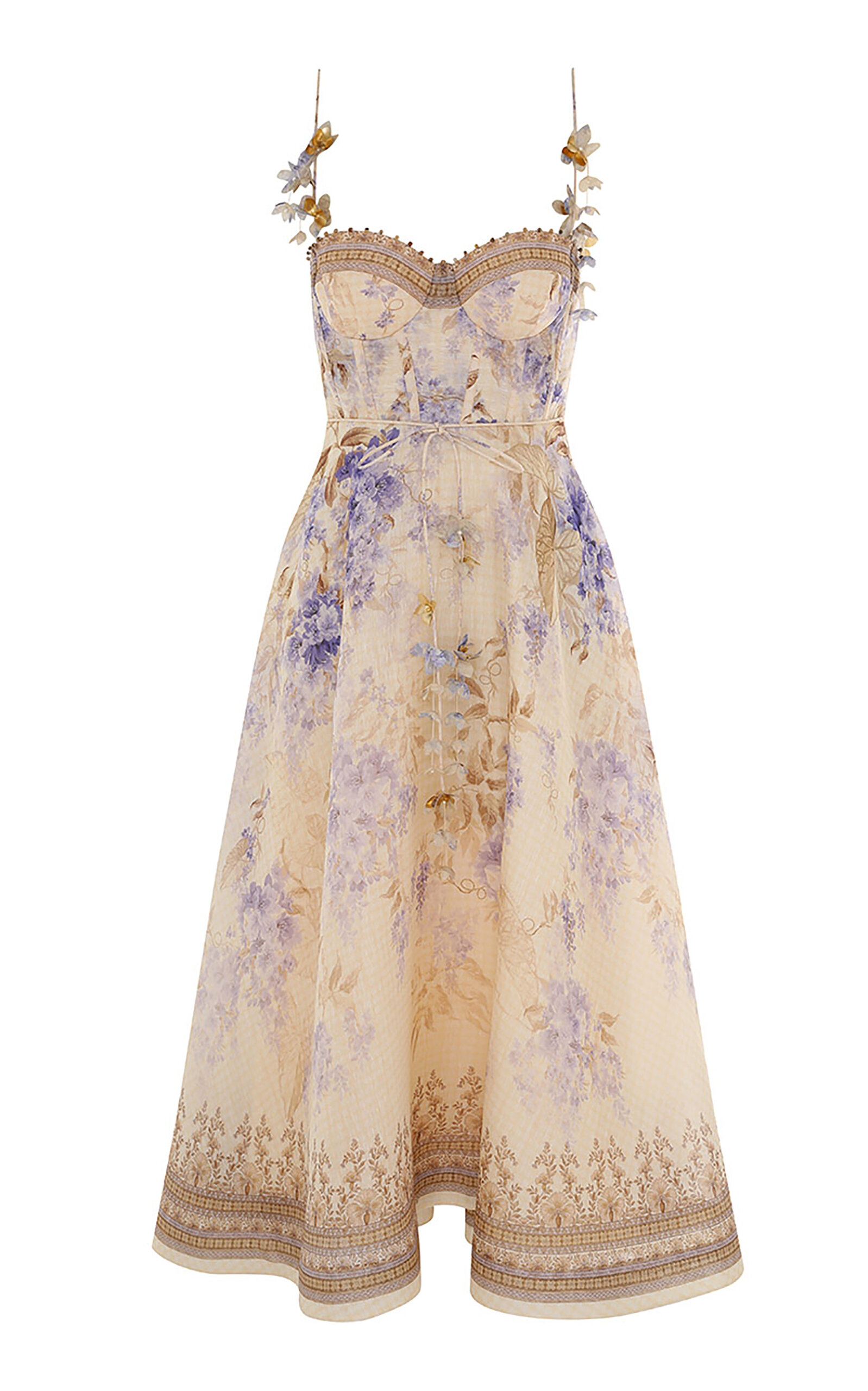 Shop Zimmermann Dawning Linen-silk Corset Midi Dress In Purple
