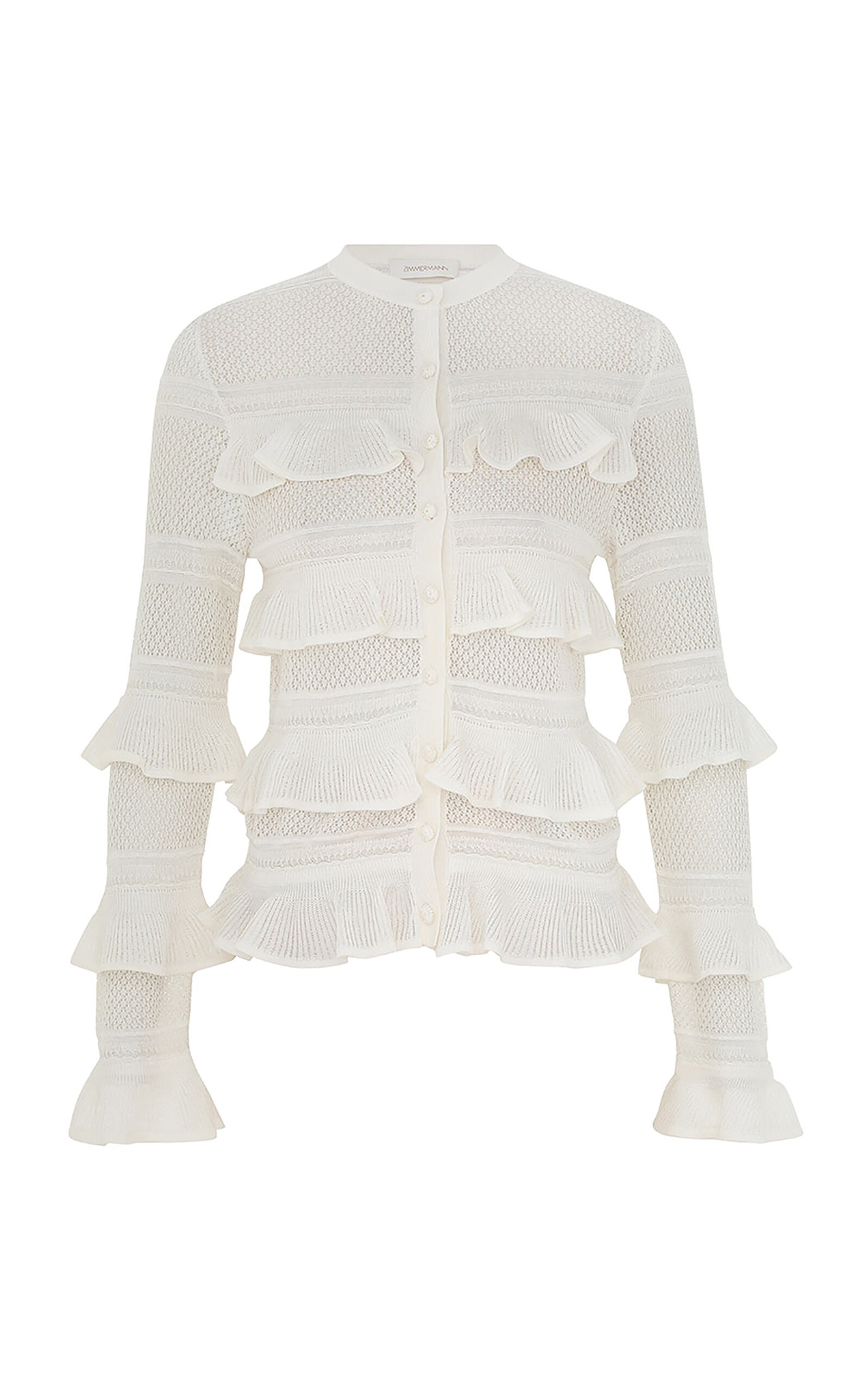 ZIMMERMANN ILLUMINATE FRILLED LACE-KNIT CARDIGAN