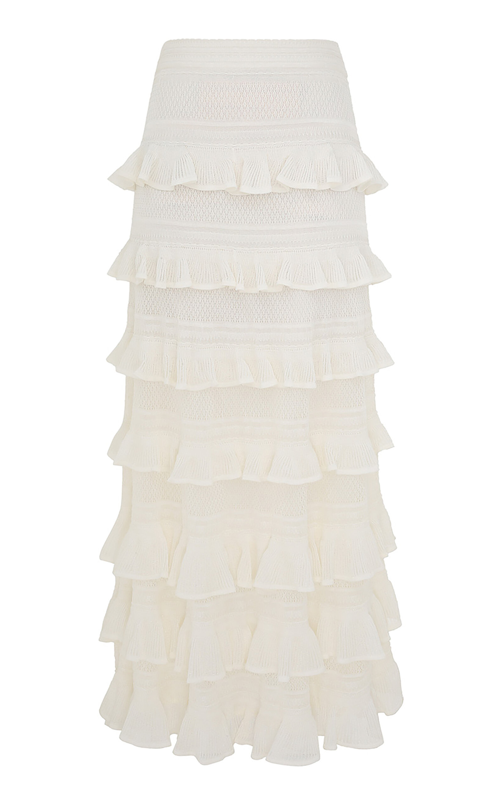 Zimmermann Illuminate Ruffled Knit Maxi Skirt In Ivory