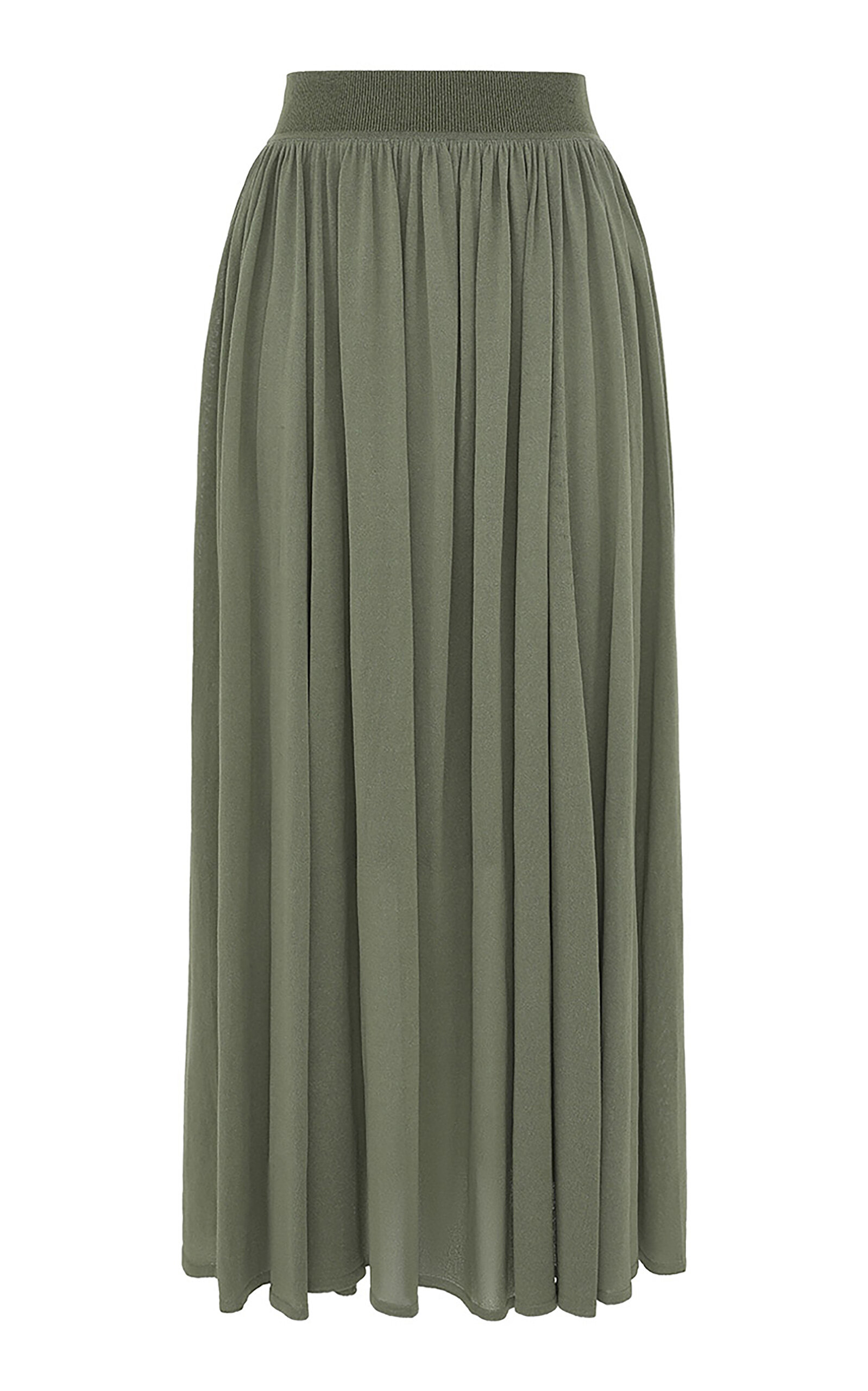 Shop Zimmermann Illuminate Gathered Gauze-knit Maxi Skirt In Olive