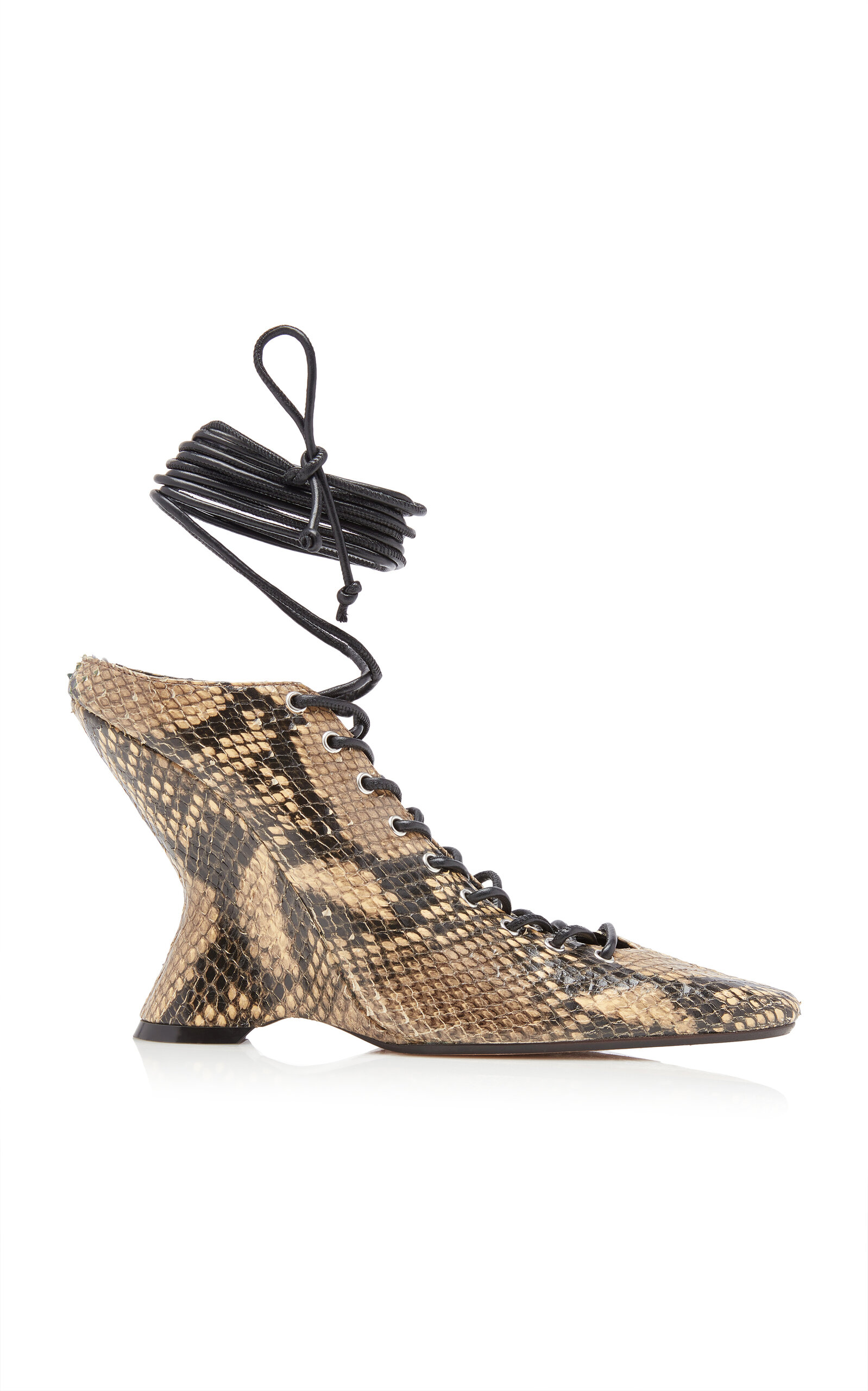 Laced Python-Effect Leather Pumps