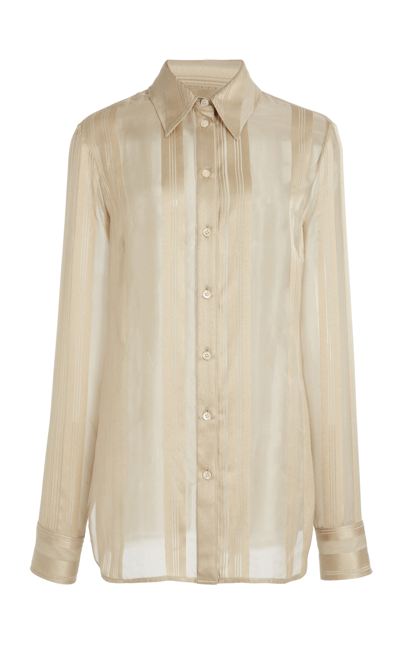 Stella McCartney Semi-Sheer Striped Silk Shirt - Khaki