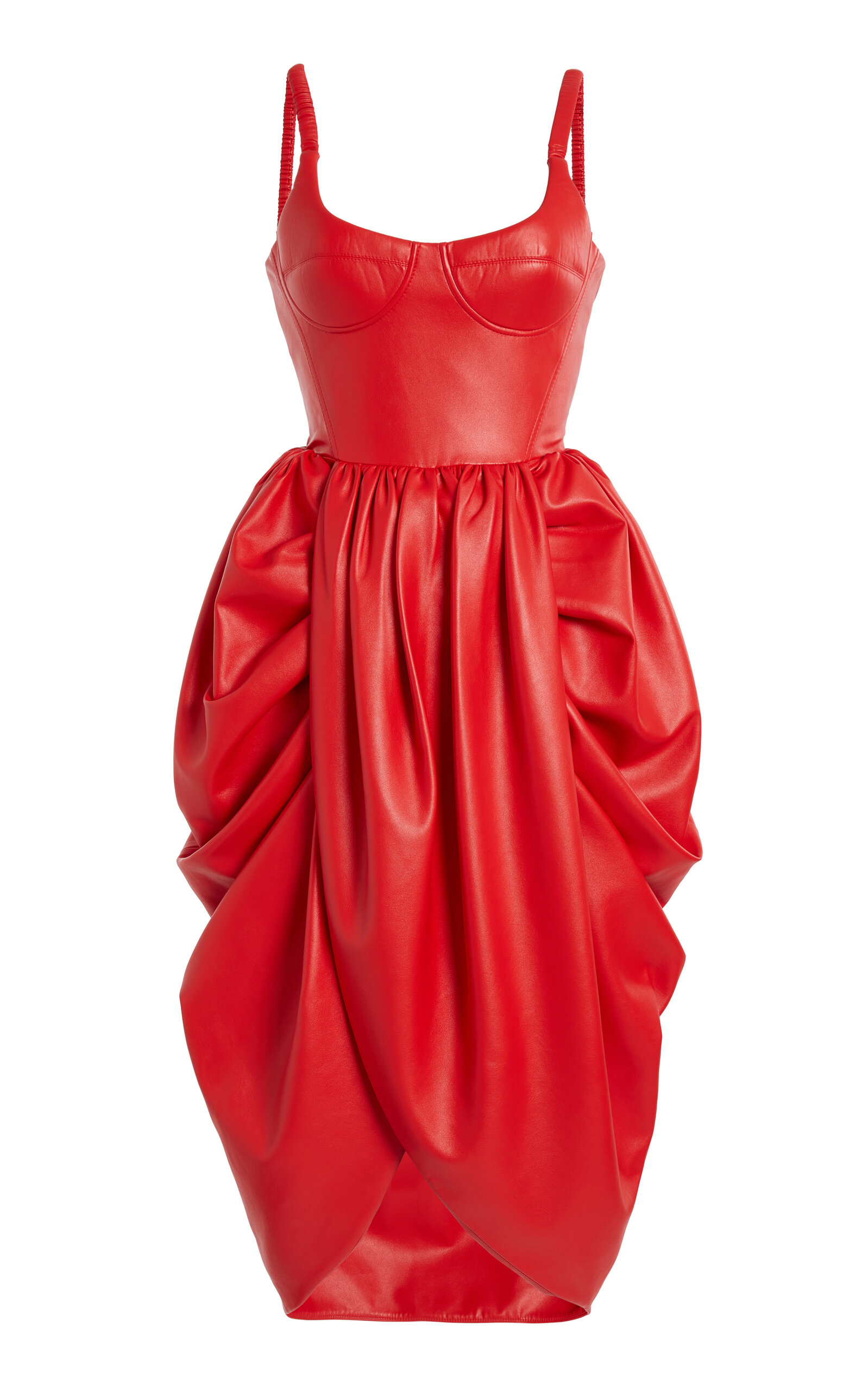 Stella McCartney Draped Altermat Vegan Leather Bustier Midi Dress - Red