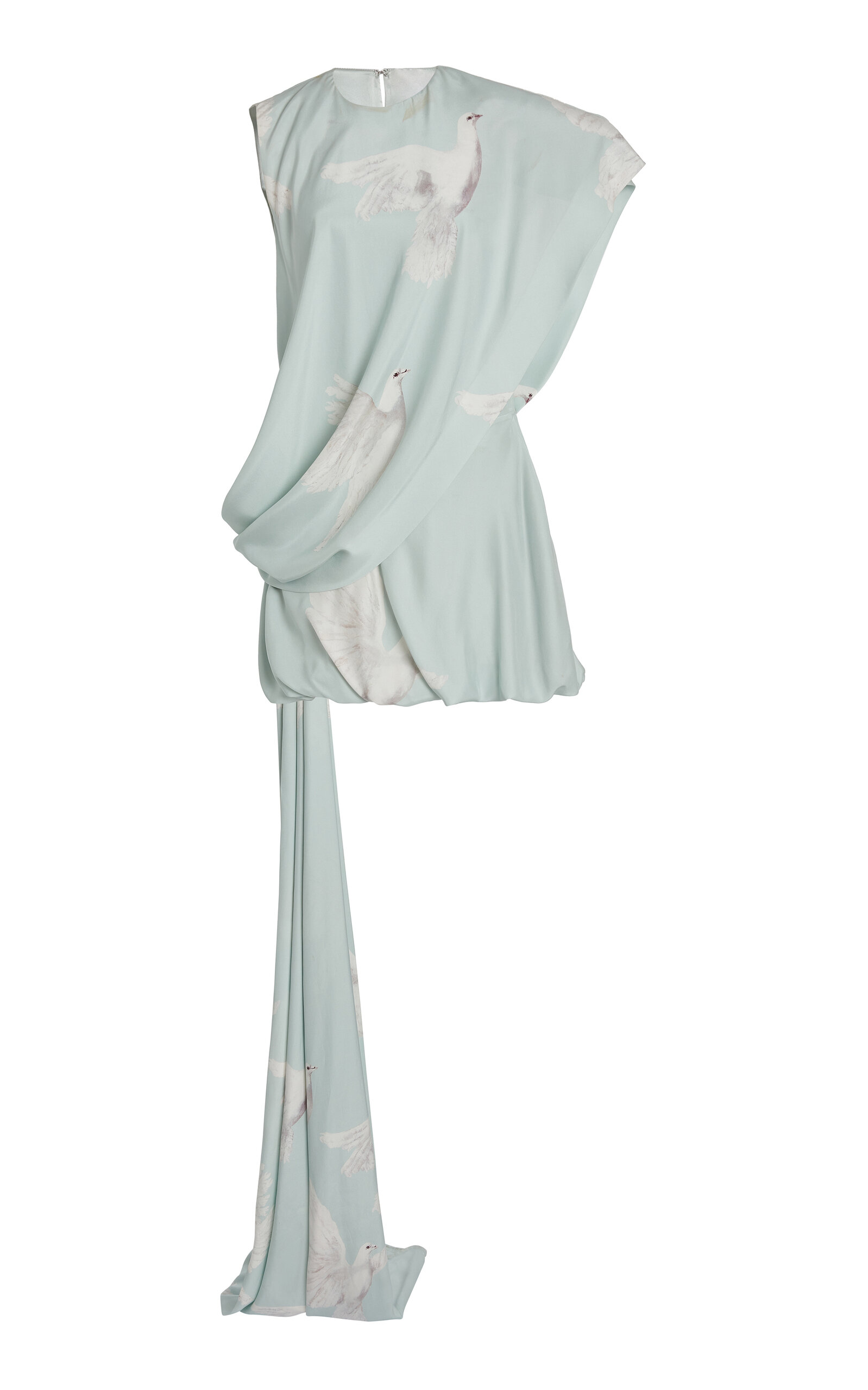 Stella Mccartney 'one Shoulder Draped Bird Print Dress' In Light Blue