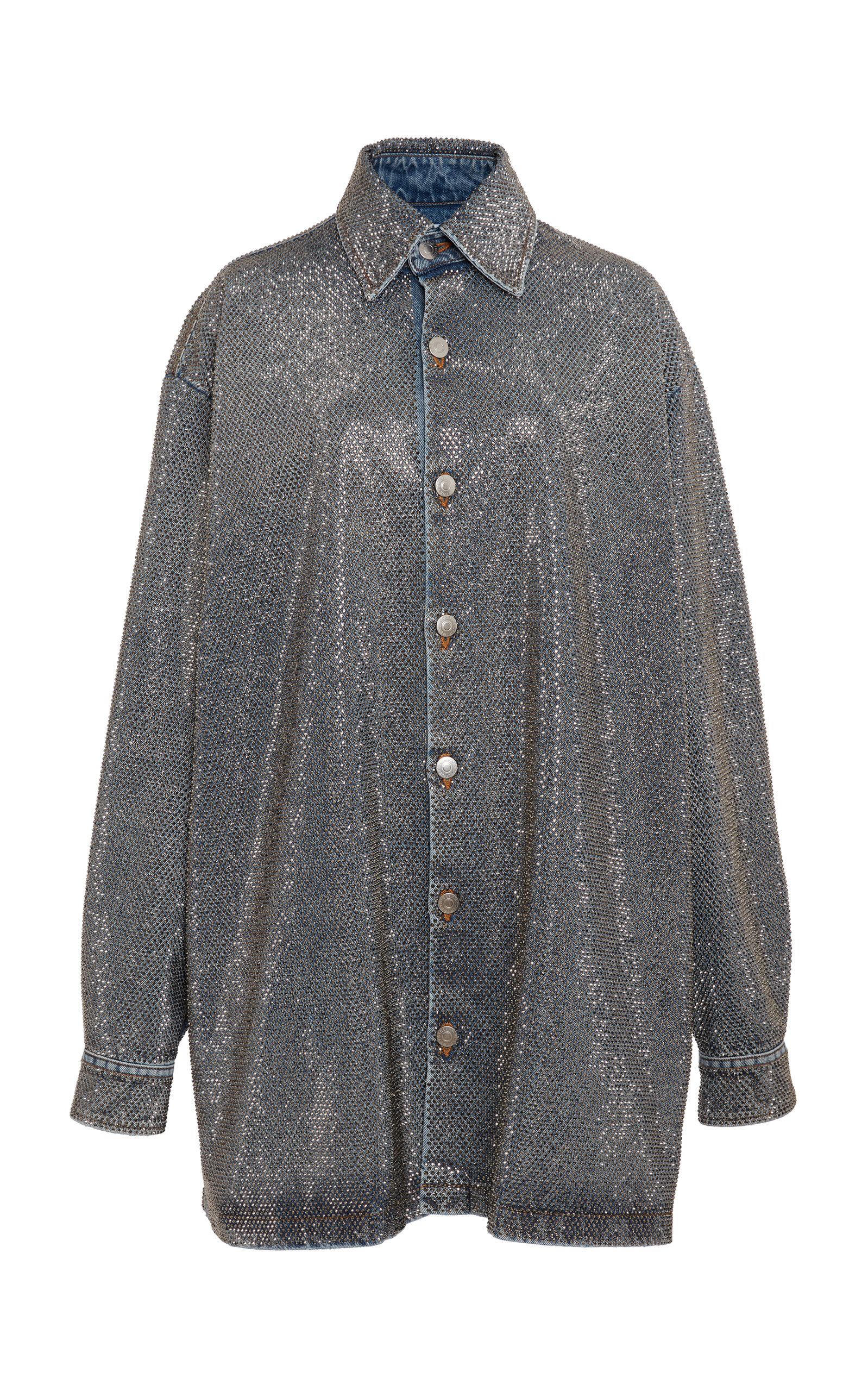 Shop Stella Mccartney Crystal-embellished Denim Shirt In Medium Wash
