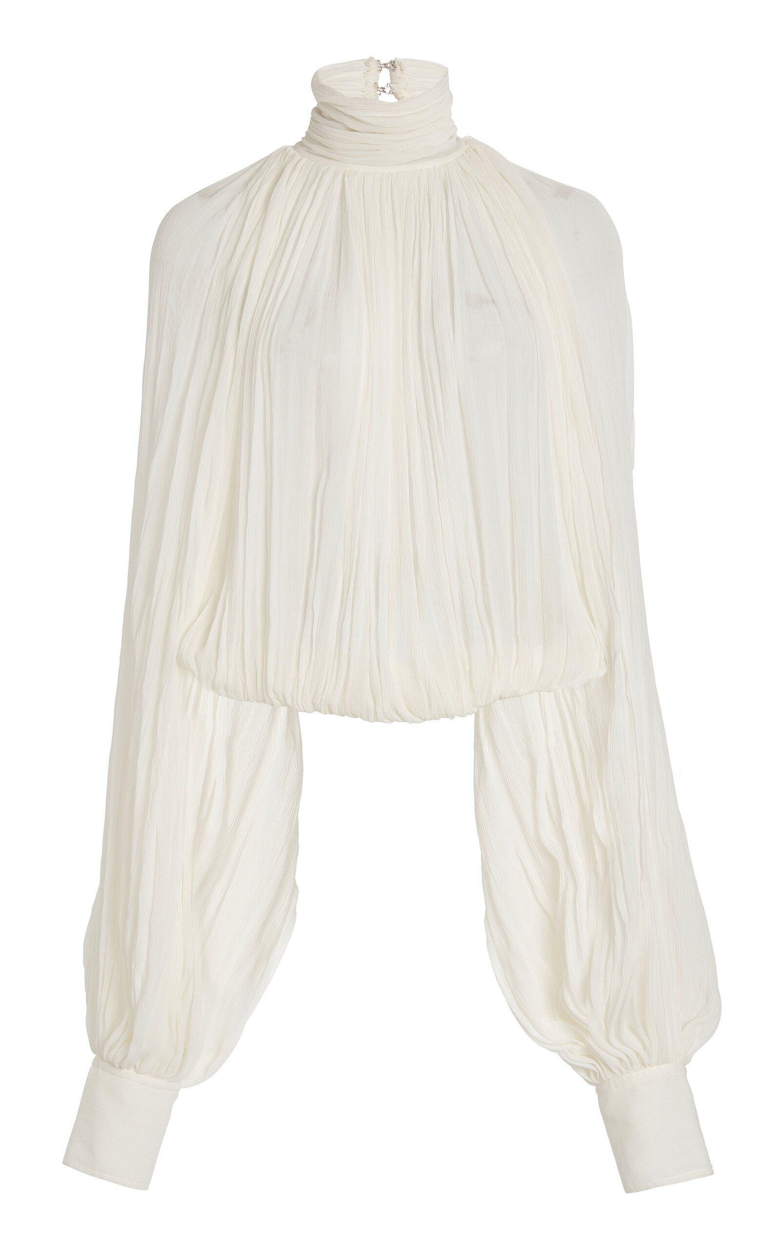 Stella Mccartney Turtleneck Long-sleeve Draped Creponne Top In White