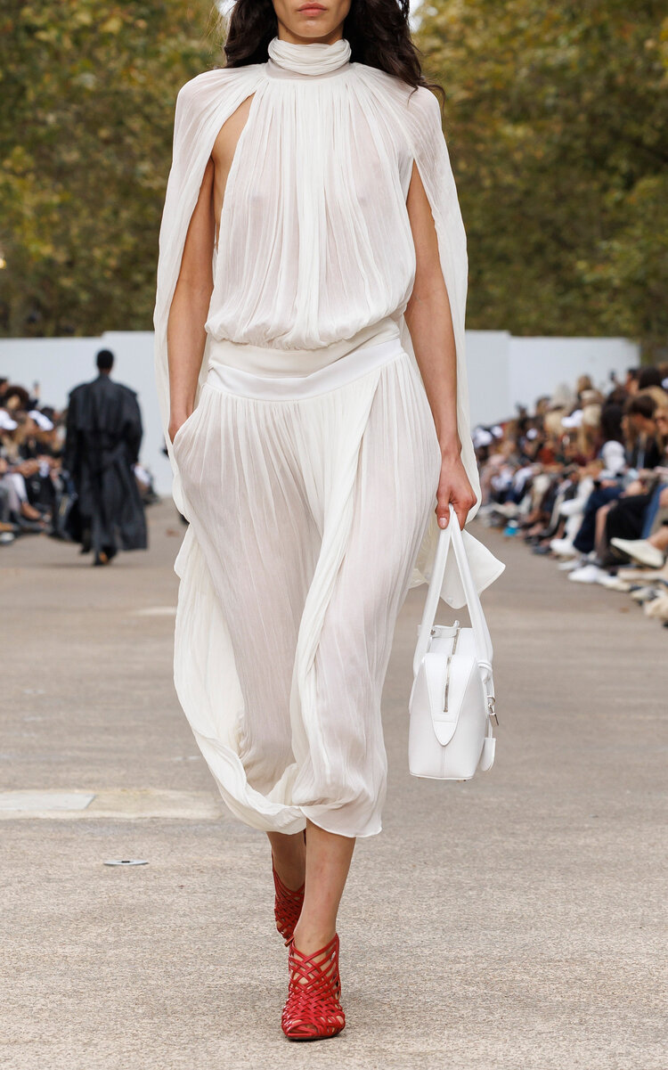 Stella Mccartney Draped Silk Crepe Midi Skirt In White