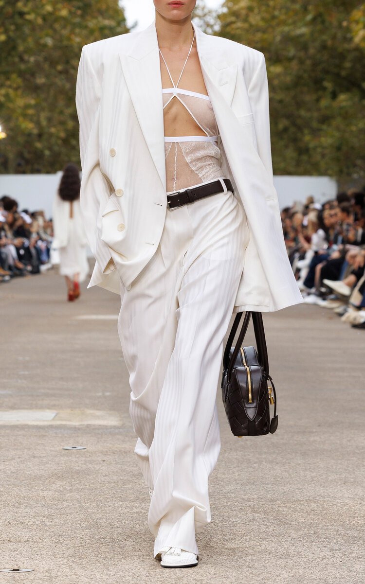 Stella Mccartney Double-breasted Wool Satin Blazer In White