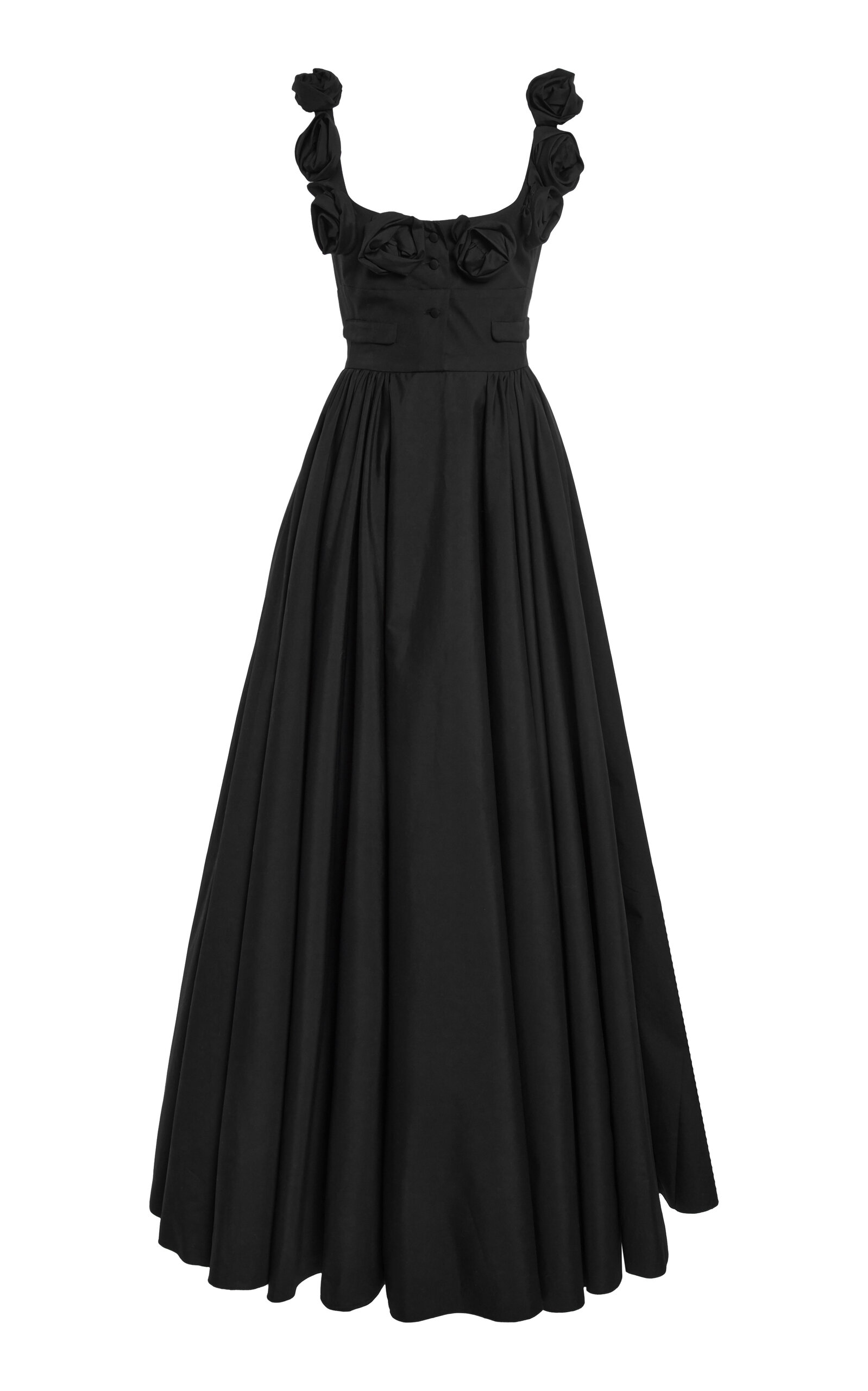 Giambattista Valli Rosette-Detailed Cotton Poplin Maxi Dress - Black