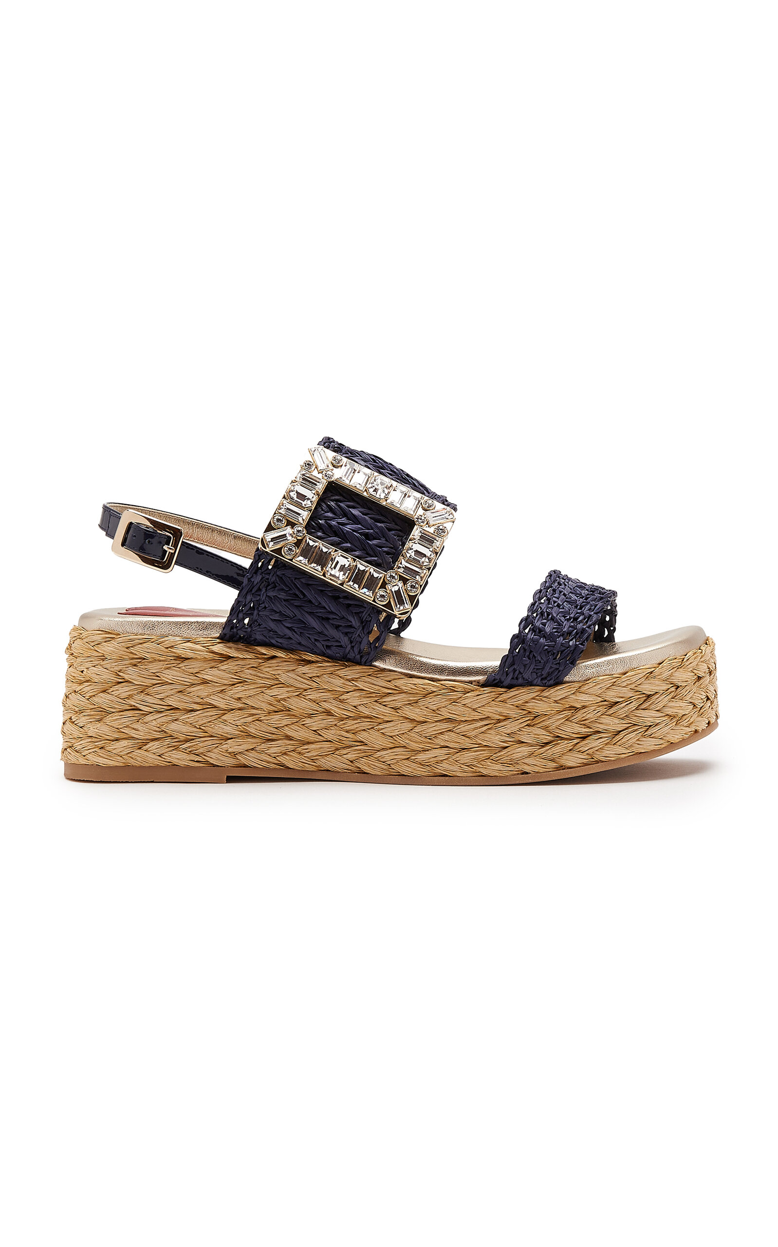 Summer Strass-Embellished Buckle Raffia Platform Sandals