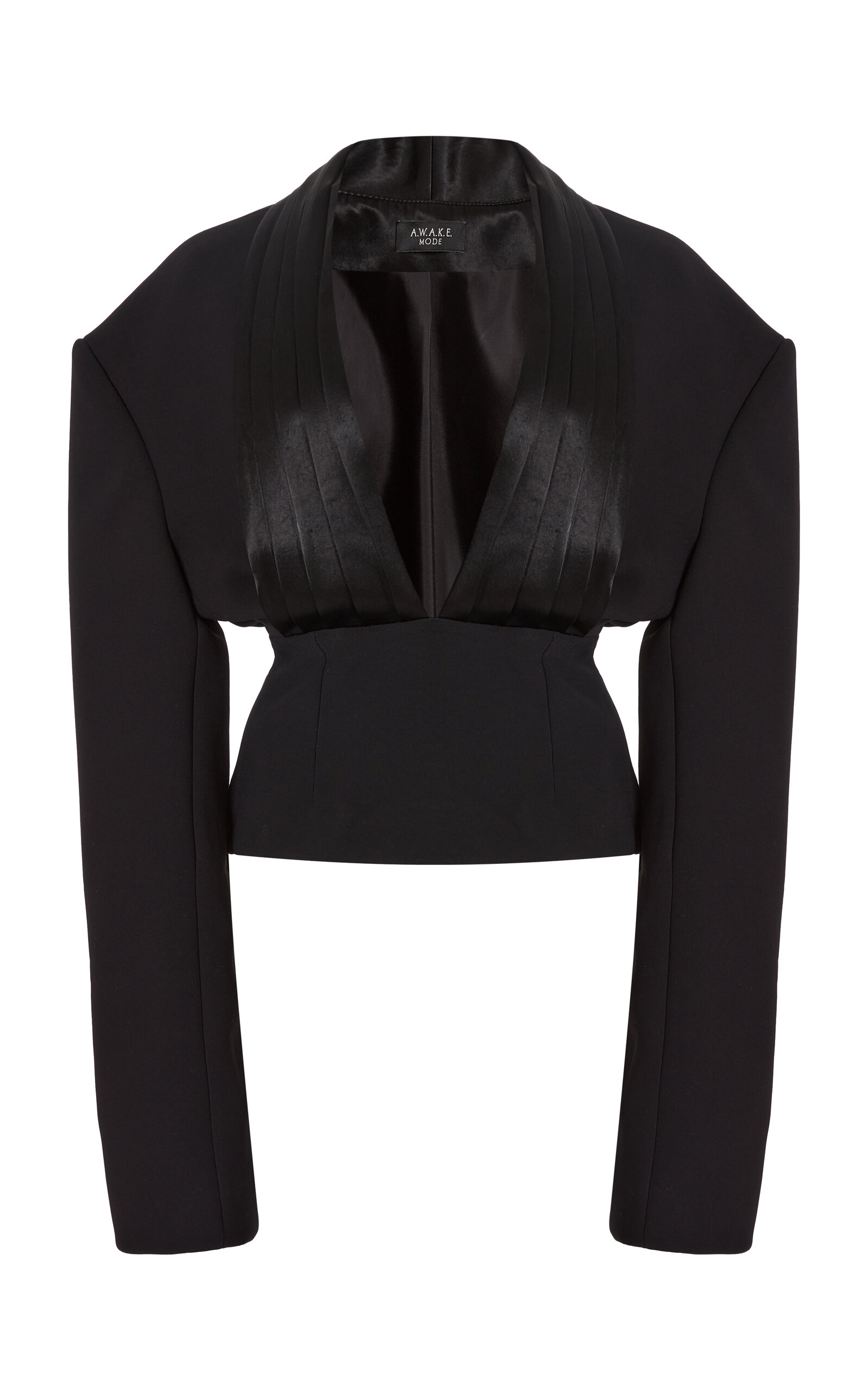 A.w.a.k.e. A.w.a.k.e Mode Cummerbund Collar Tuxedo Crepe And Satin Top In Black