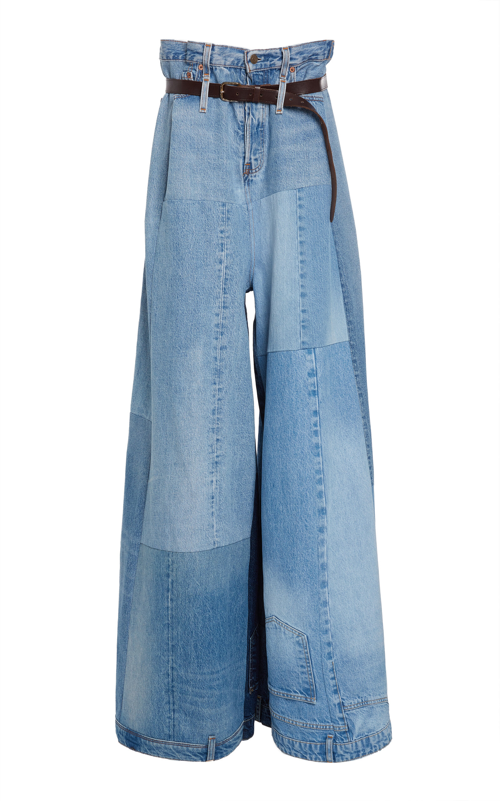 A.W.A.K.E. PATCHWORK HIGH-RISE WIDE LEG JEANS 